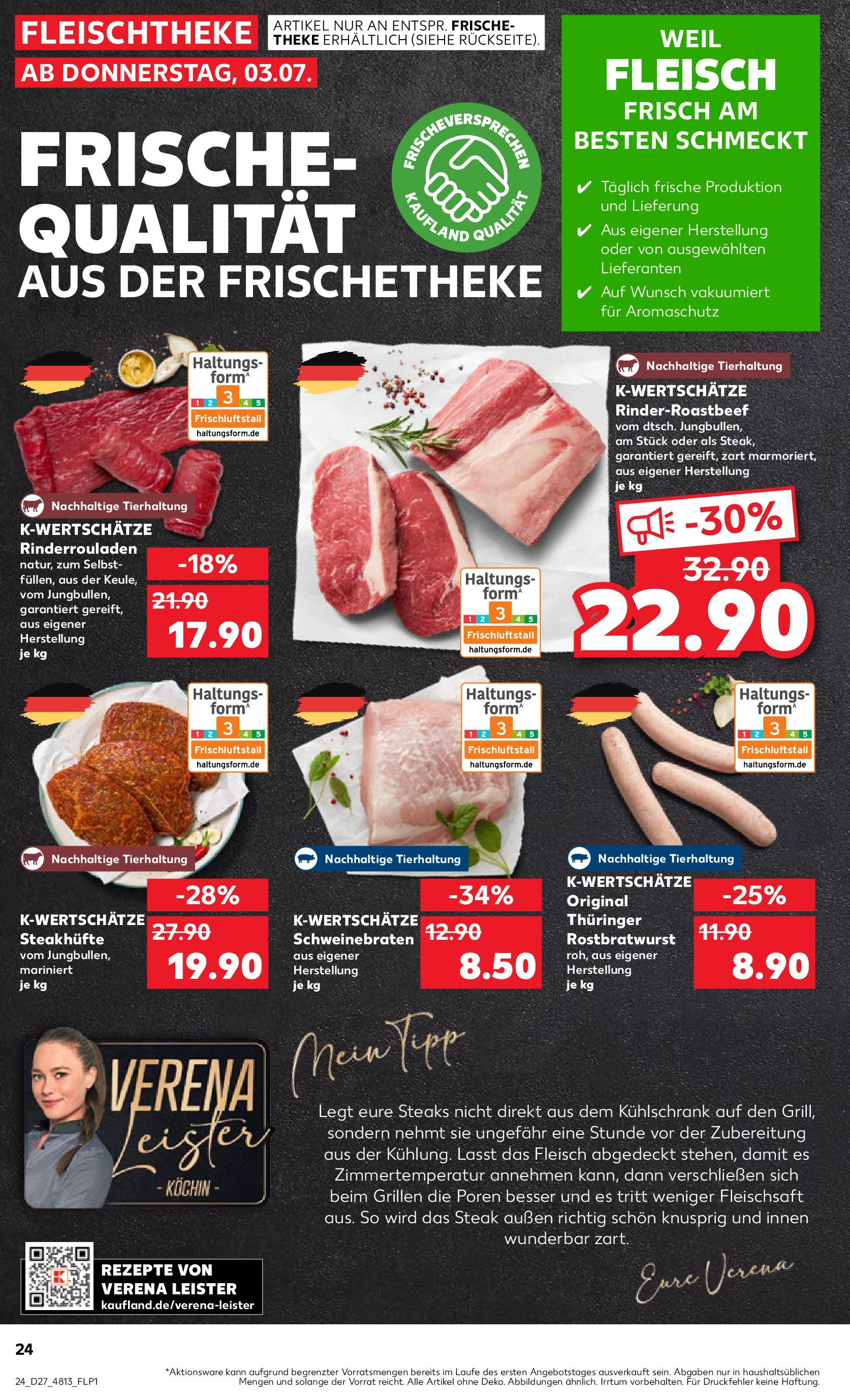 Prospekt Kaufland ab 03.07.2025 » Angebote und Werbung Online | Seite: 24 | Produkte: Rinderrouladen, Theke, Steak, Fleisch Prospekt Kaufland ab 03.07.2025 » Angebote Online zum Blättern | Seite: 24 | Produkte: Rinderrouladen, Theke, Steak, Fleisch