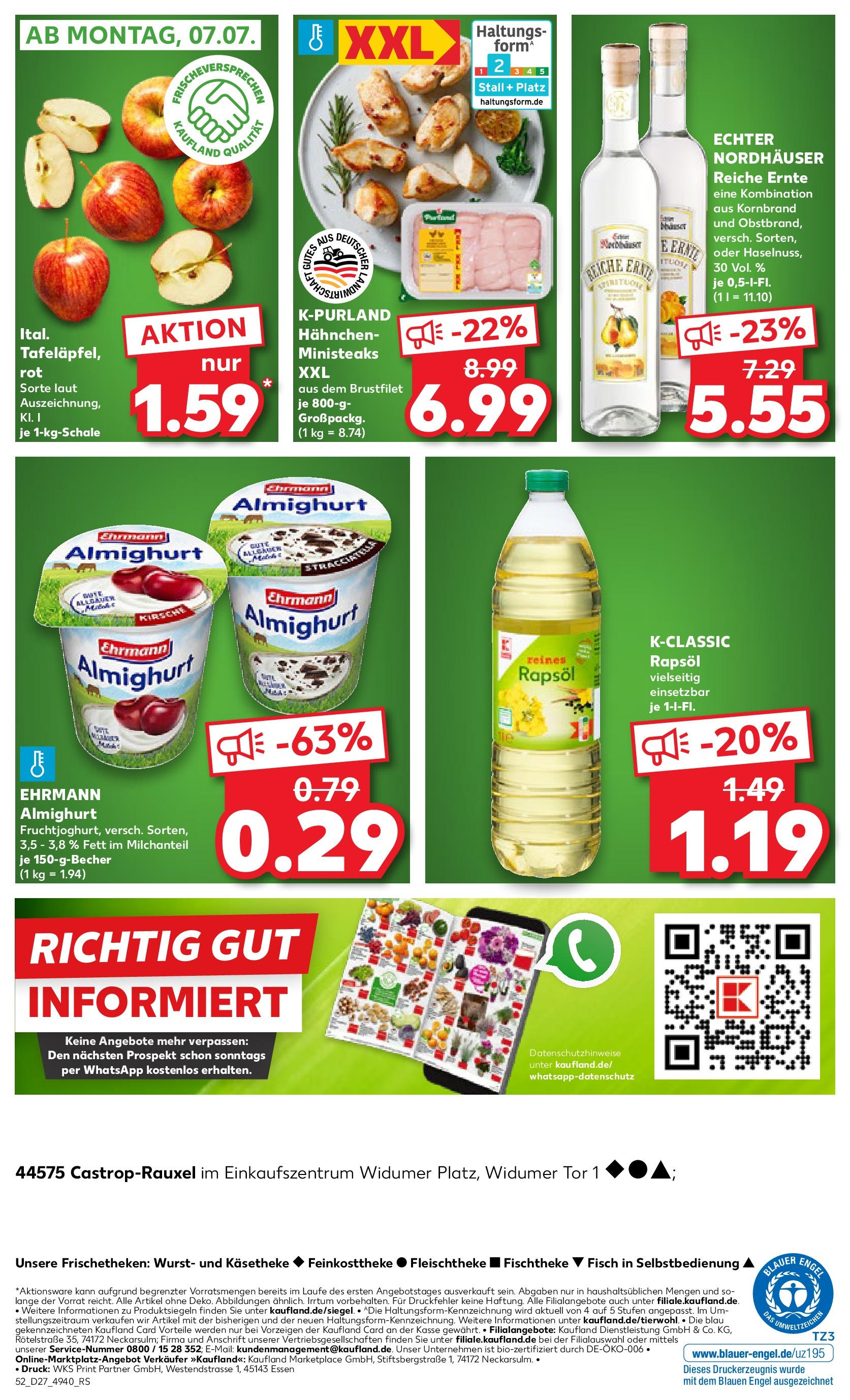Prospekt Kaufland ab 03.07.2025 » Angebote und Werbung Online | Seite: 52 | Produkte: Hahnchen, Ehrmann almighurt, Rapsöl, Wurst Prospekt Kaufland ab 03.07.2025 » Angebote Online zum Blättern | Seite: 52 | Produkte: Hahnchen, Ehrmann almighurt, Rapsöl, Wurst