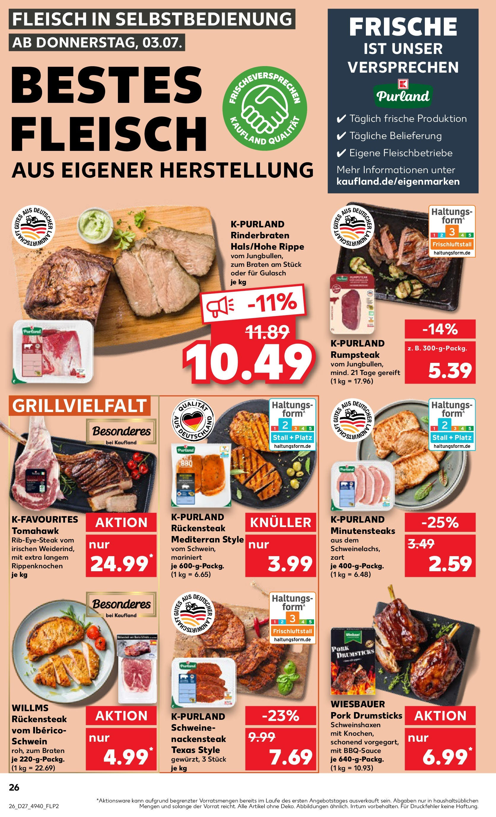 Prospekt Kaufland ab 03.07.2025 » Angebote und Werbung Online | Seite: 26 | Produkte: Rinderbraten, Rumpsteak, Gulasch, Fleisch Prospekt Kaufland ab 03.07.2025 » Angebote Online zum Blättern | Seite: 26 | Produkte: Rinderbraten, Rumpsteak, Gulasch, Fleisch