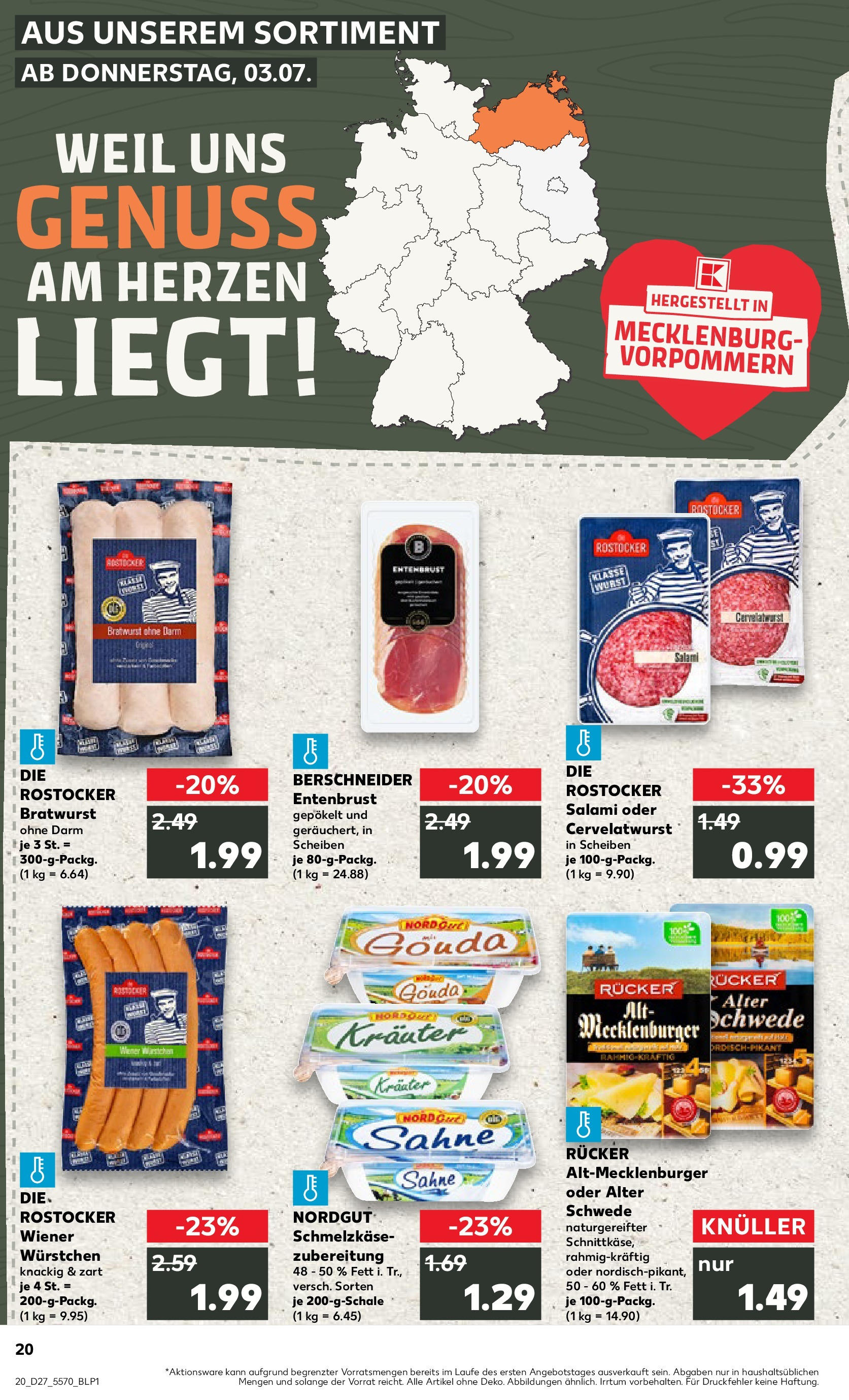 Prospekt Kaufland ab 03.07.2025 » Angebote und Werbung Online | Seite: 20 | Produkte: Wiener wurstchen, Bratwurst, Salami, Sahne Prospekt Kaufland ab 03.07.2025 » Angebote Online zum Blättern | Seite: 20 | Produkte: Wiener wurstchen, Bratwurst, Salami, Sahne