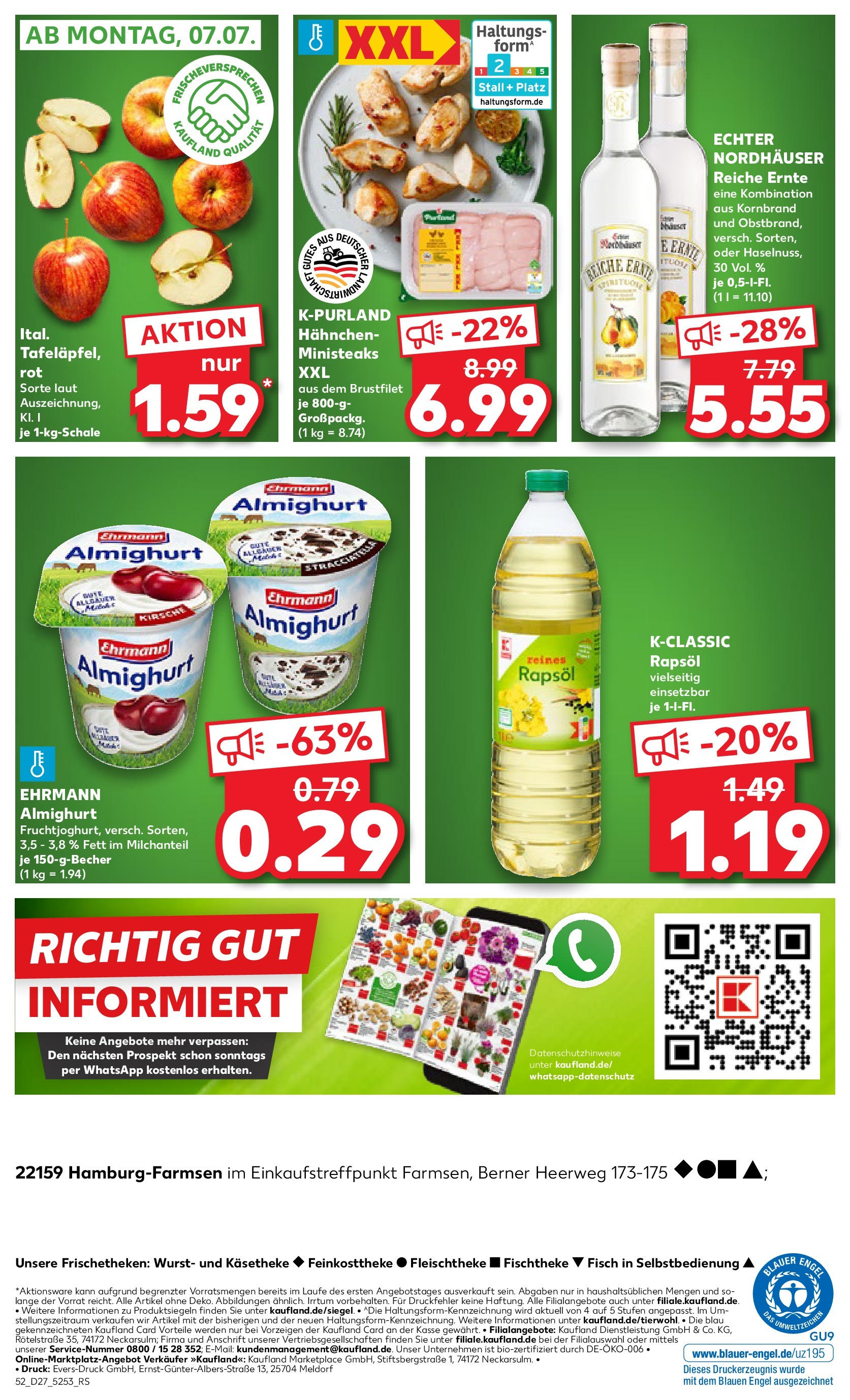 Prospekt Kaufland ab 03.07.2025 » Angebote und Werbung Online | Seite: 52 | Produkte: Hahnchen, Ehrmann almighurt, Rapsöl, Wurst Prospekt Kaufland ab 03.07.2025 » Angebote Online zum Blättern | Seite: 52 | Produkte: Hahnchen, Ehrmann almighurt, Rapsöl, Wurst