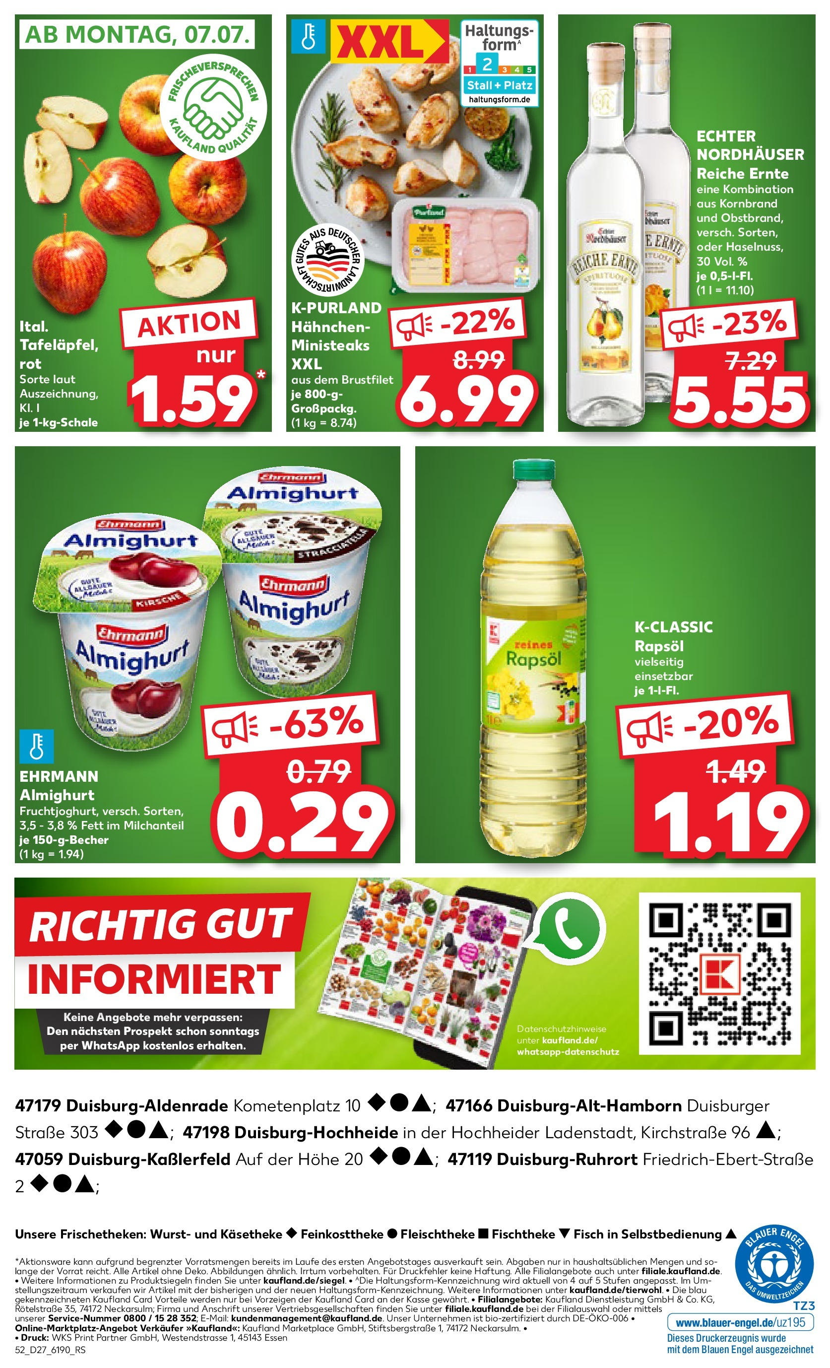 Prospekt Kaufland ab 03.07.2025 » Angebote und Werbung Online | Seite: 52 | Produkte: Hahnchen, Ehrmann almighurt, Rapsöl, Wurst Prospekt Kaufland ab 03.07.2025 » Angebote Online zum Blättern | Seite: 52 | Produkte: Hahnchen, Ehrmann almighurt, Rapsöl, Wurst