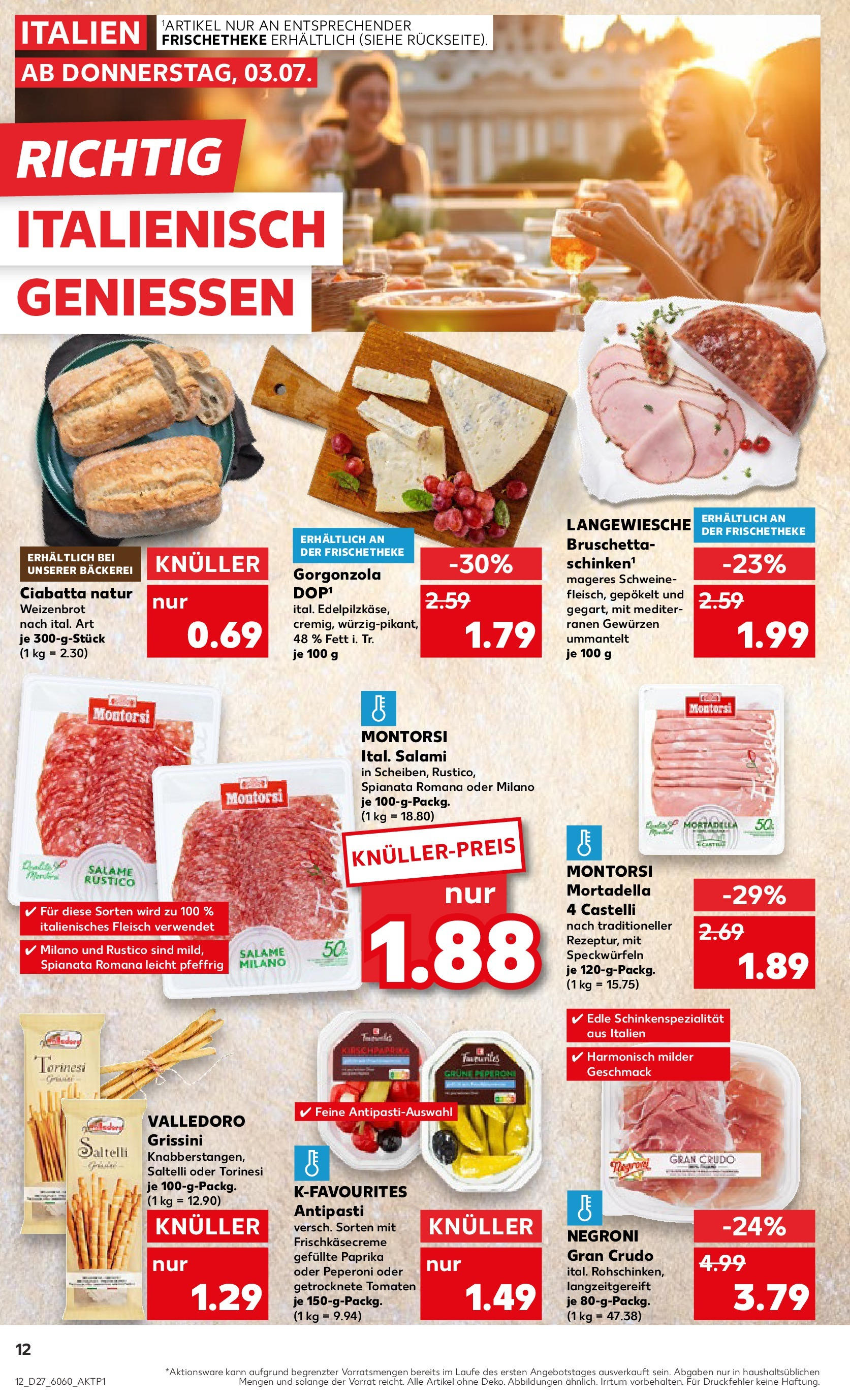 Prospekt Kaufland ab 03.07.2025 » Angebote Online zum Blättern | Seite: 12 | Produkte: Bäckerei, Theke, Paprika, Salami