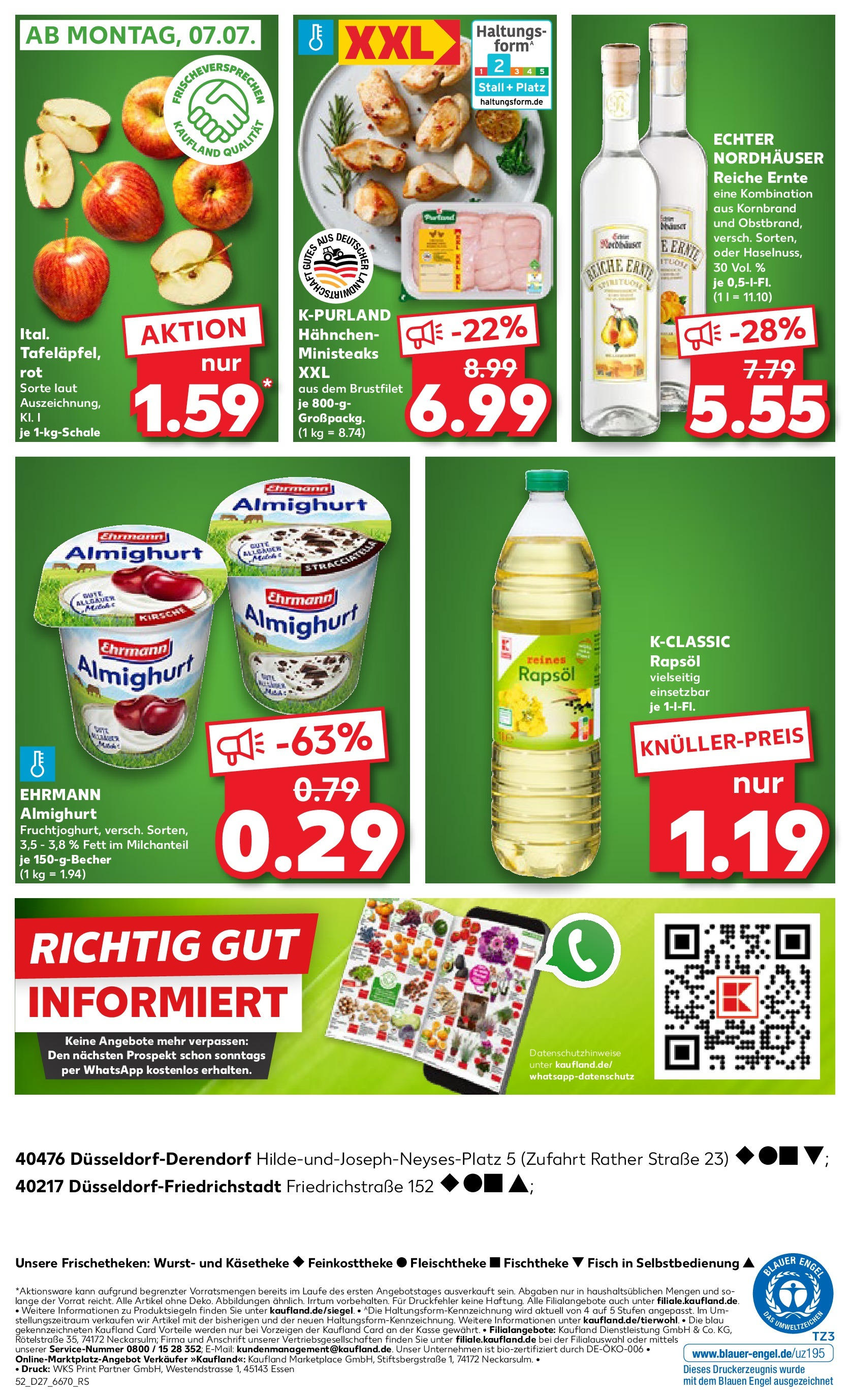 Prospekt Kaufland ab 03.07.2025 » Angebote Online zum Blättern | Seite: 52 | Produkte: Hahnchen, Ehrmann almighurt, Rapsöl, Wurst