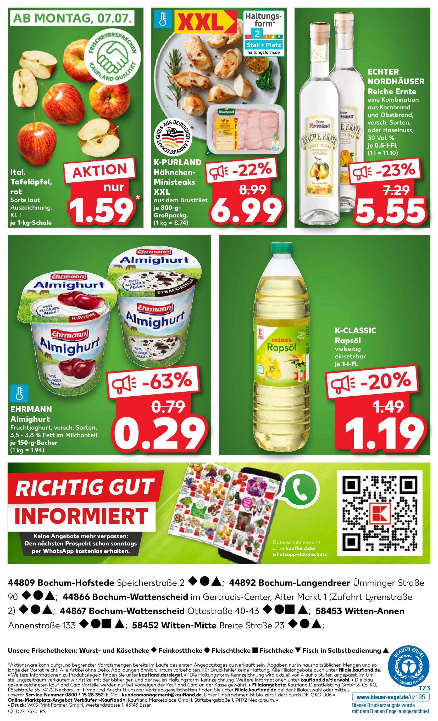 Prospekt Kaufland ab 03.07.2025 » Angebote Online zum Blättern | Seite: 52 | Produkte: Hahnchen, Ehrmann almighurt, Rapsöl, Wurst