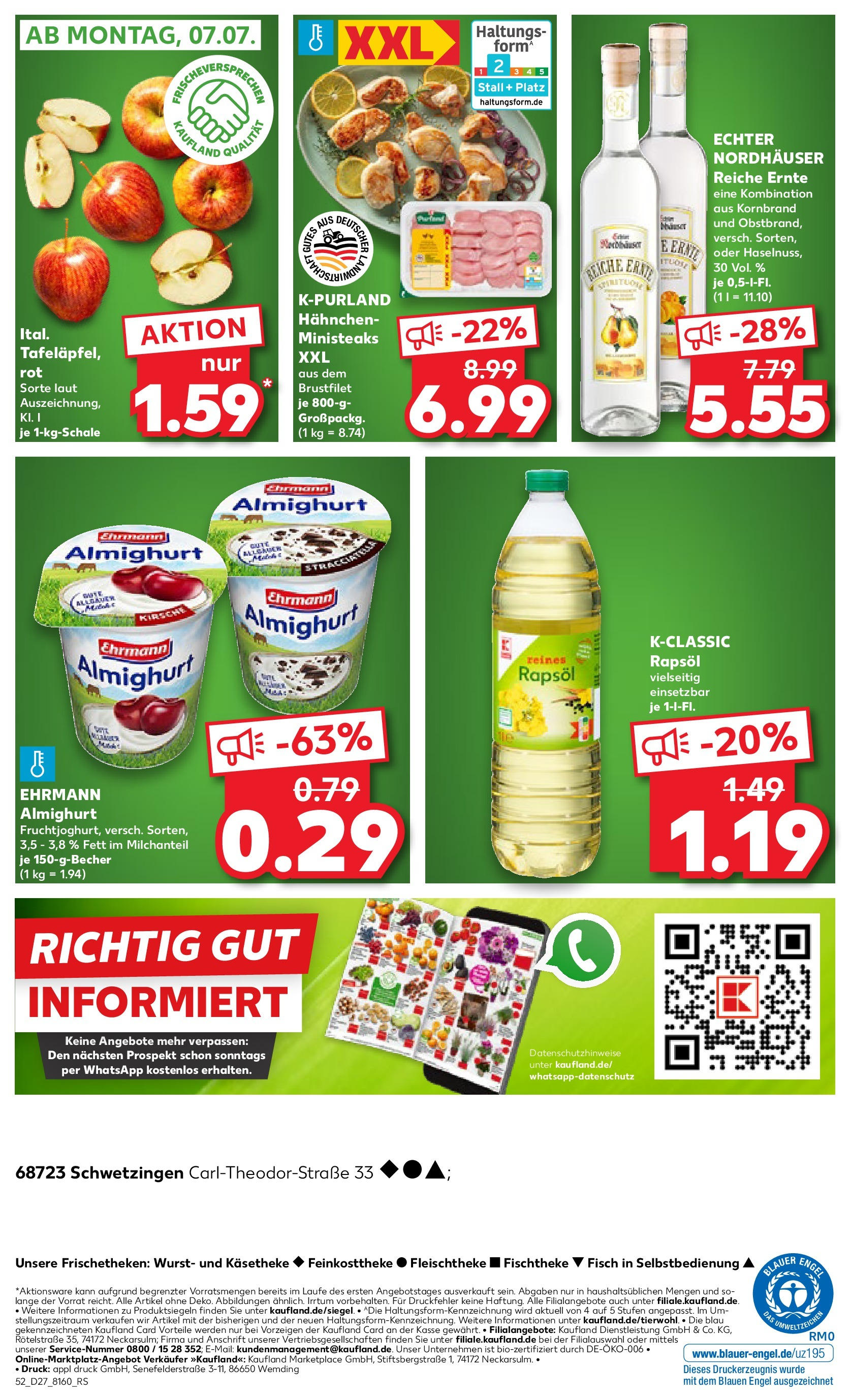 Prospekt Kaufland ab 03.07.2025 » Angebote und Werbung Online | Seite: 52 | Produkte: Hahnchen, Ehrmann almighurt, Rapsöl, Wurst Prospekt Kaufland ab 03.07.2025 » Angebote Online zum Blättern | Seite: 52 | Produkte: Hahnchen, Ehrmann almighurt, Rapsöl, Wurst