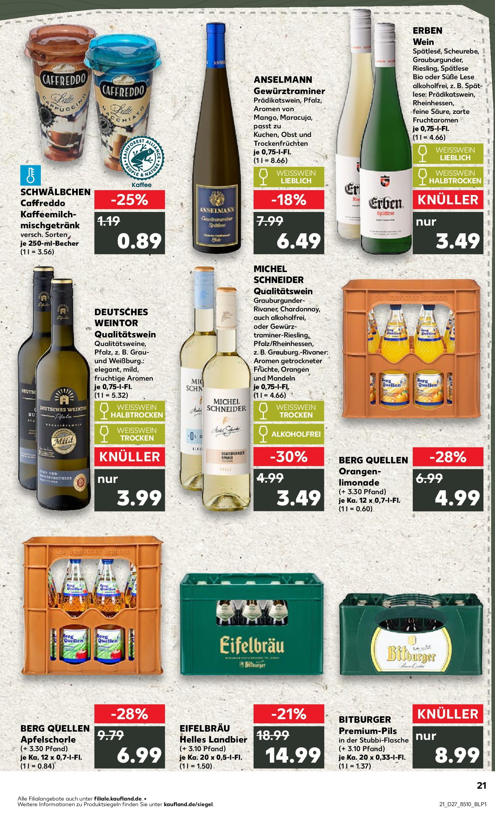 Prospekt Kaufland ab 03.07.2025 » Angebote und Werbung Online | Seite: 21 | Produkte: Bitburger, Kaffee, Weißwein, Weißwein halbtrocken Prospekt Kaufland ab 03.07.2025 » Angebote Online zum Blättern | Seite: 21 | Produkte: Bitburger, Kaffee, Weißwein, Weißwein halbtrocken