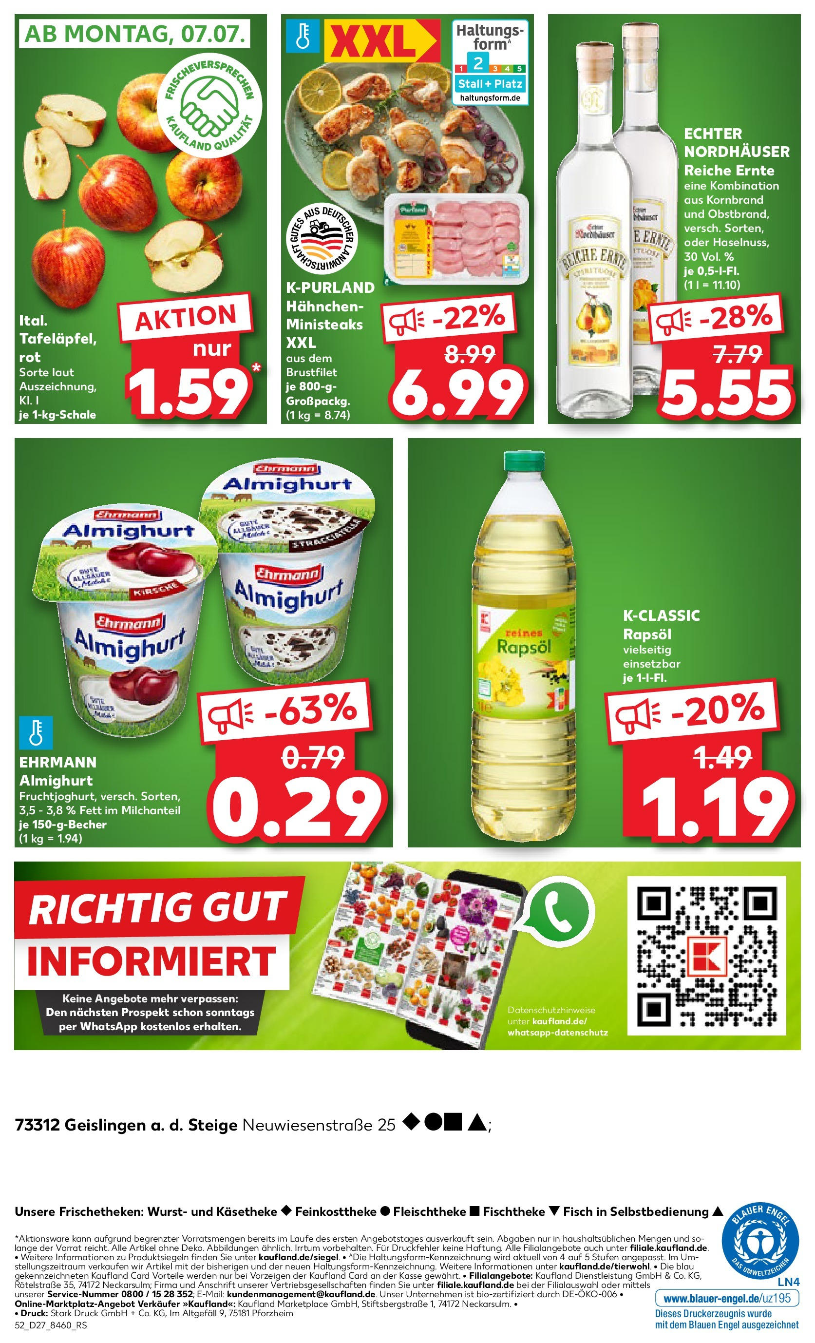 Prospekt Kaufland ab 03.07.2025 » Angebote und Werbung Online | Seite: 52 | Produkte: Hahnchen, Rapsöl, Fisch, Wurst Prospekt Kaufland ab 03.07.2025 » Angebote Online zum Blättern | Seite: 52 | Produkte: Hahnchen, Rapsöl, Fisch, Wurst