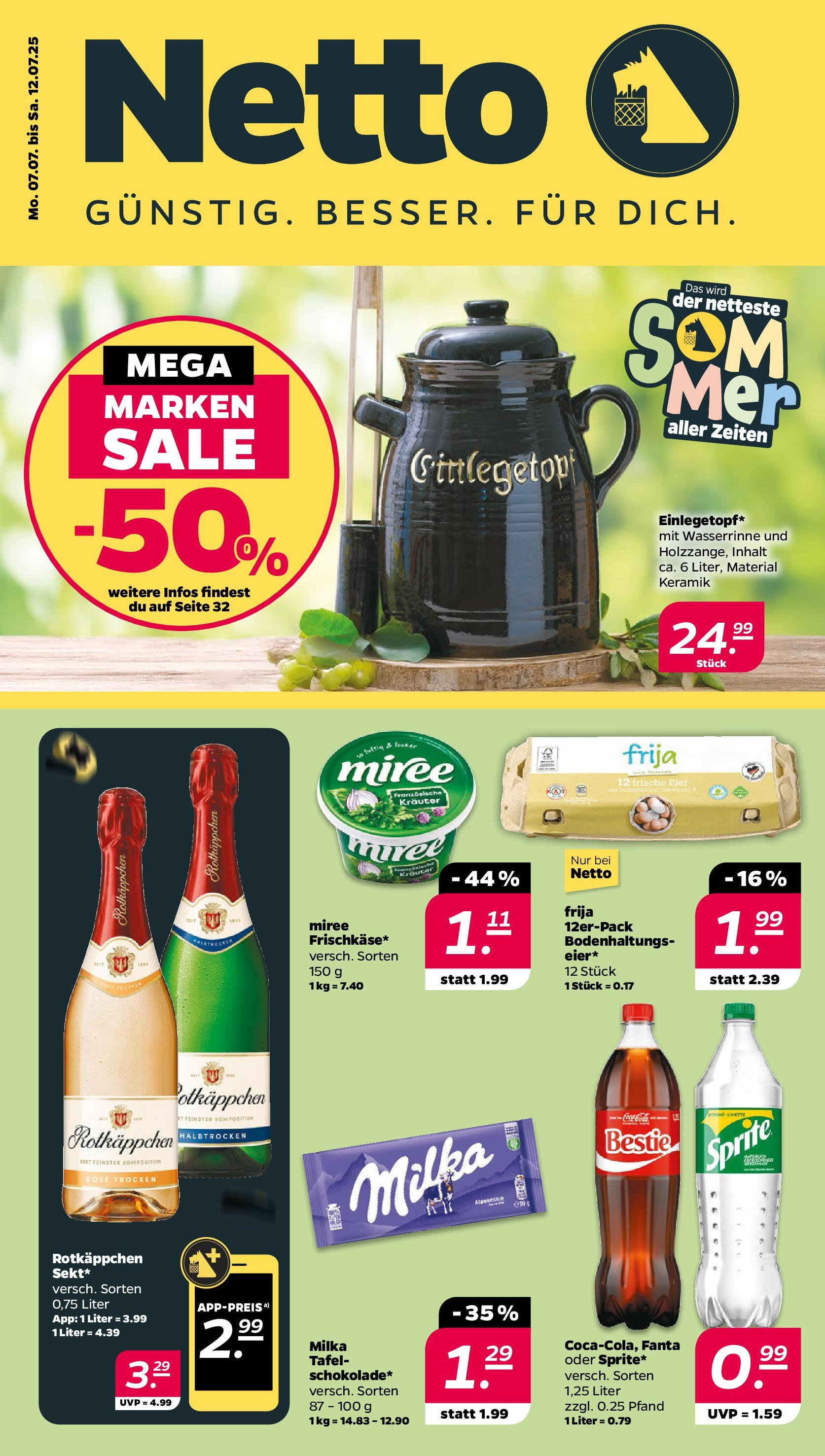 Netto - Netto APS : Wochenangebote ab 06.07.2025 → Angebote nächste Woche | Seite: 1 | Produkte: Fanta, Sprite, Eier, Milka