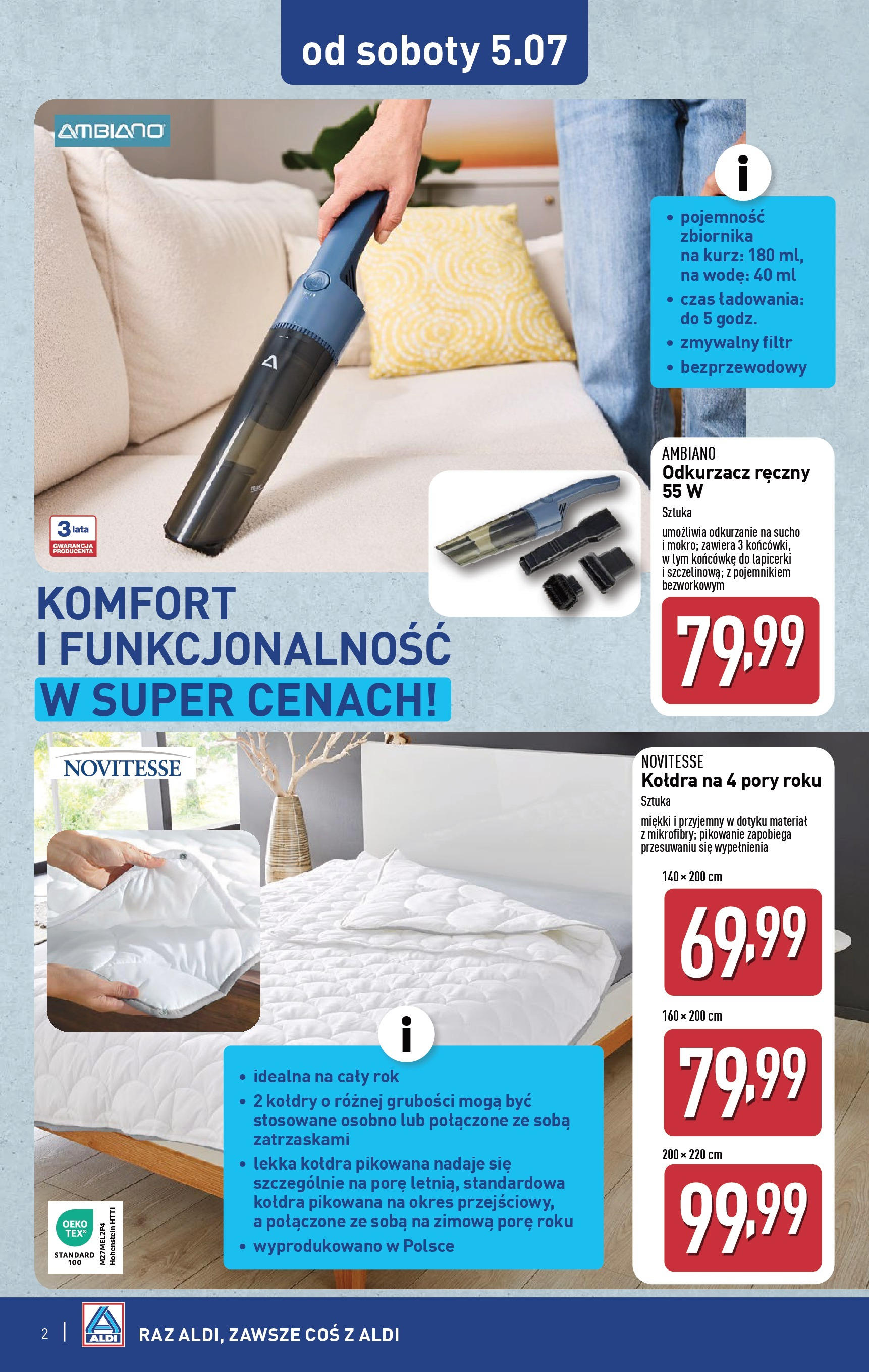 Aldi - Aldi Non food Sobota ważne do 5.07 od 04.07.2025 - Ulotka PDF, promocje | Strona: 2 | Produkty: Odkurzacz, Cleaner, Kołdra