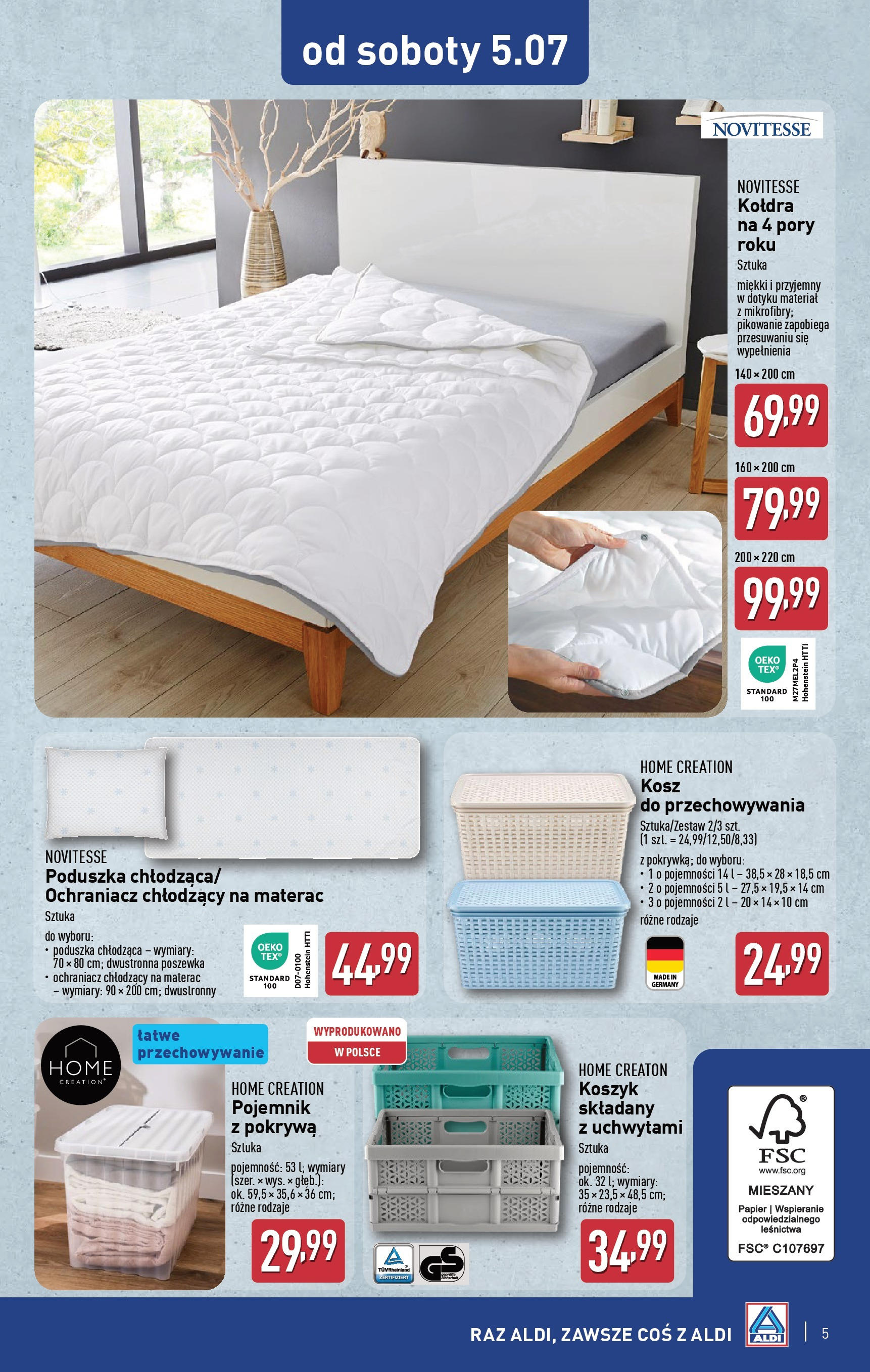 Aldi - Aldi Non food Sobota ważne do 5.07 od 04.07.2025 - Ulotka PDF, promocje | Strona: 5 | Produkty: Materac, Poduszka, Kosz, Kołdra