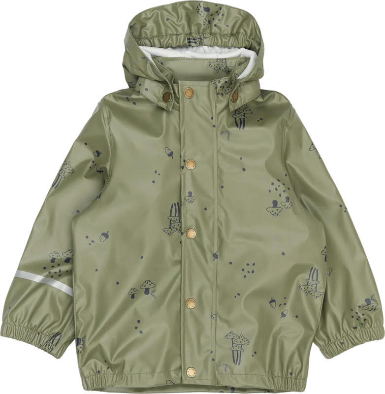 Mikk-Line Regenjacke mit Kapuze & Pilz-Muster, grün, Gr. 86/92