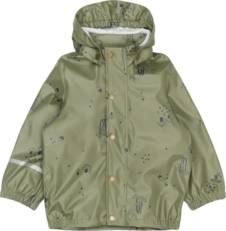 Mikk-Line Regenjacke mit Kapuze & Pilz-Muster, grün, Gr. 122/128