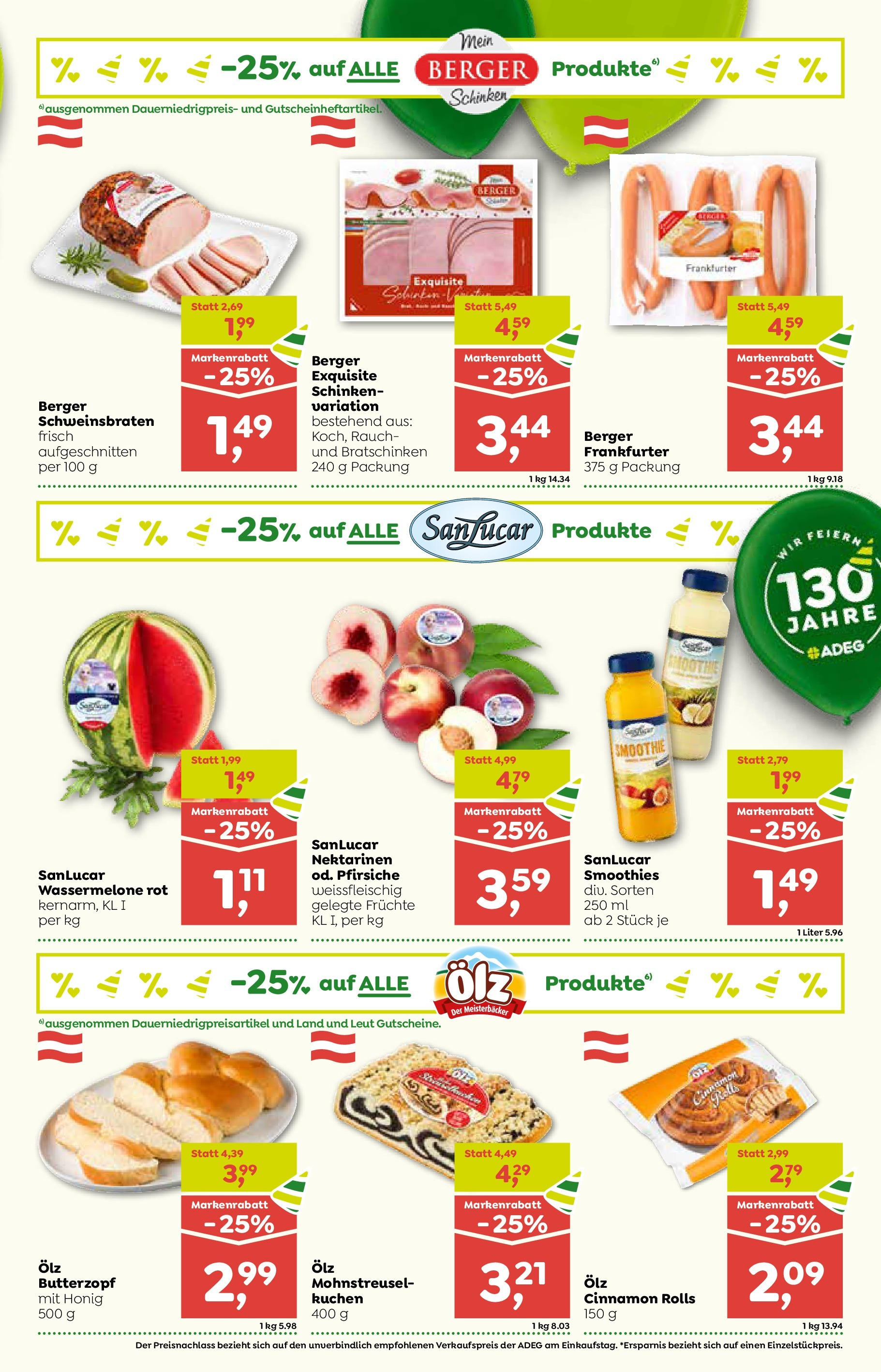 ADEG Möderbrugg, Leoben, Passail von 03.07.2025 - Aktuelle Angebote | Seite: 3 | Produkte: Wassermelone, Schinken