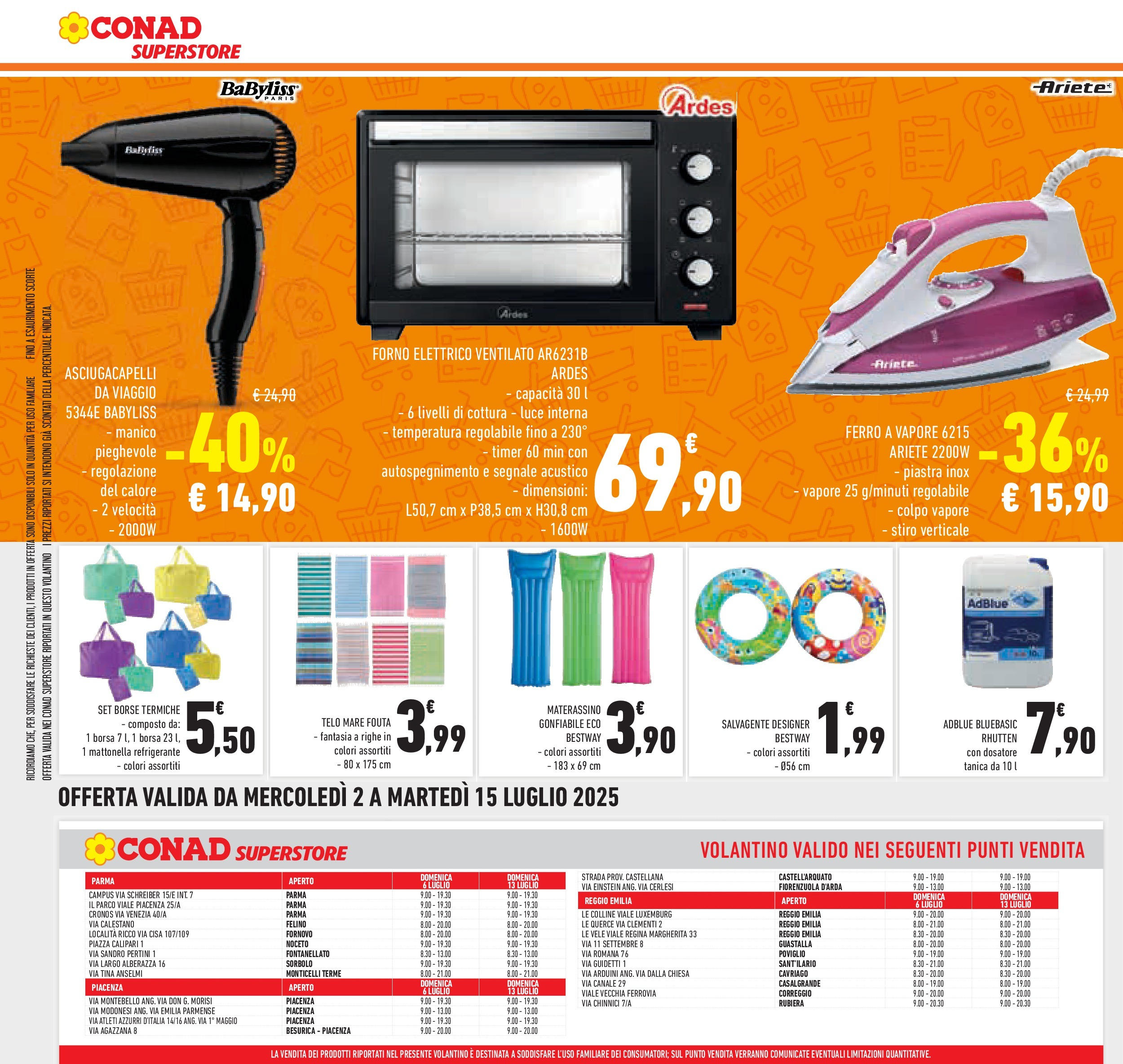 Volantino Conad dal 01/07/2025 > Anteprima - Luglio | Pagina: 16 | Prodotti: Salvagente, Borsa, Forno, Asciugacapelli