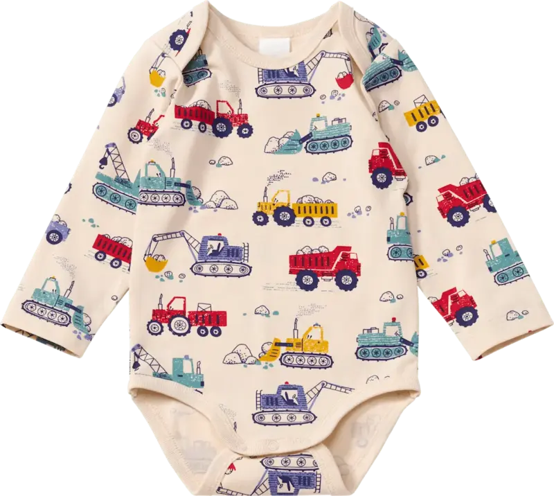 ALANA Body Langarm Pro Climate mit Baustellenfahrzeug-Muster, beige, Gr. 86/92