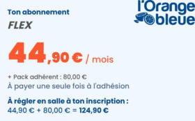 44,90€ par mois pour toute souscription d’un abonnement sans engagement, dans les clubs l’Orange bleue participants