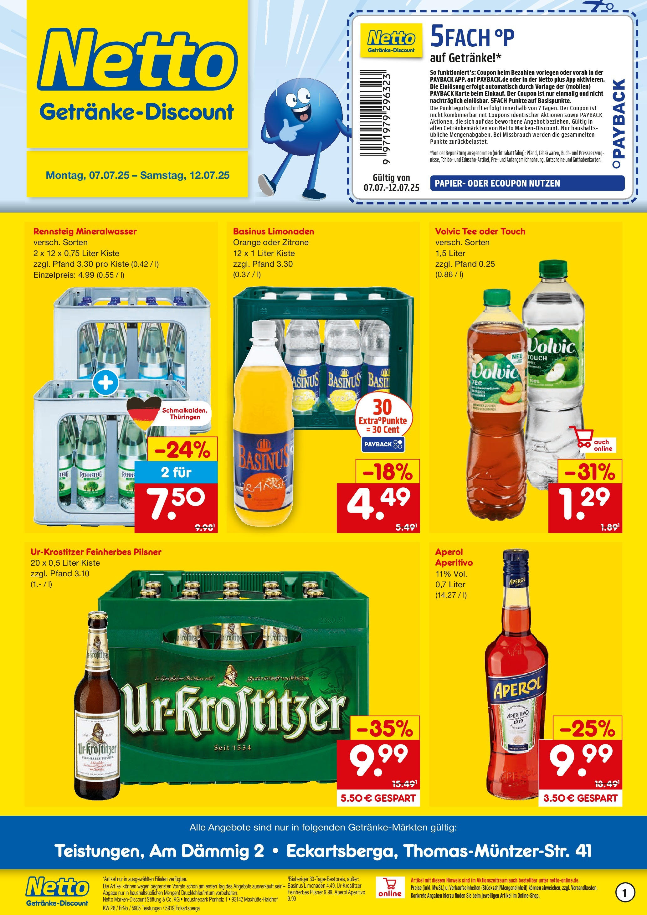 Netto Marken-Discount prospekt Teistungen	 (ab 07.07.2025) » Angebote | Seite: 1 | Produkte: Volvic touch, Volvic tee, Mineralwasser, Zitrone