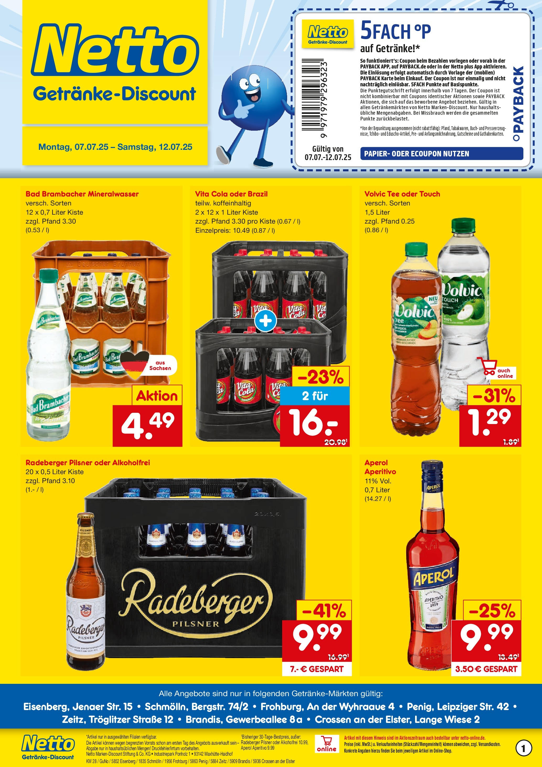 Netto Marken-Discount prospekt Eisenberg	 (ab 07.07.2025) » Angebote | Seite: 1 | Produkte: Mineralwasser, Zucker, Vita cola, Volvic