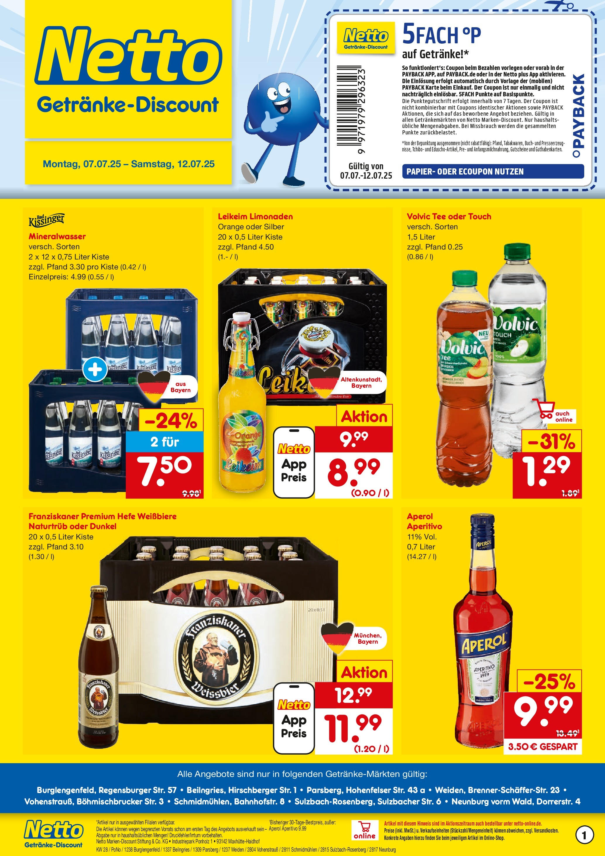 Netto Marken-Discount prospekt Burglengenfeld	 (ab 07.07.2025) » Angebote | Seite: 1 | Produkte: Weißbier, Volvic tee, Mineralwasser, Volvic