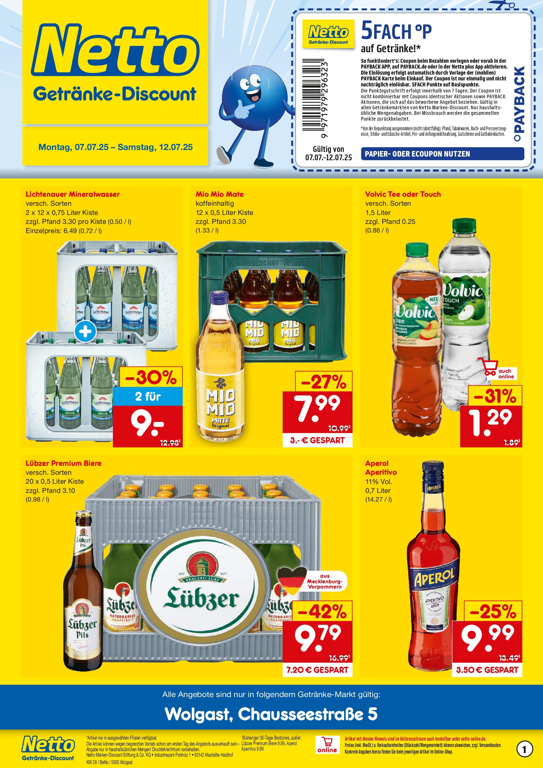 Netto Marken-Discount prospekt Wolgast	 (ab 07.07.2025) » Angebote | Seite: 1 | Produkte: Mio mio mate, Volvic touch, Tee, Volvic