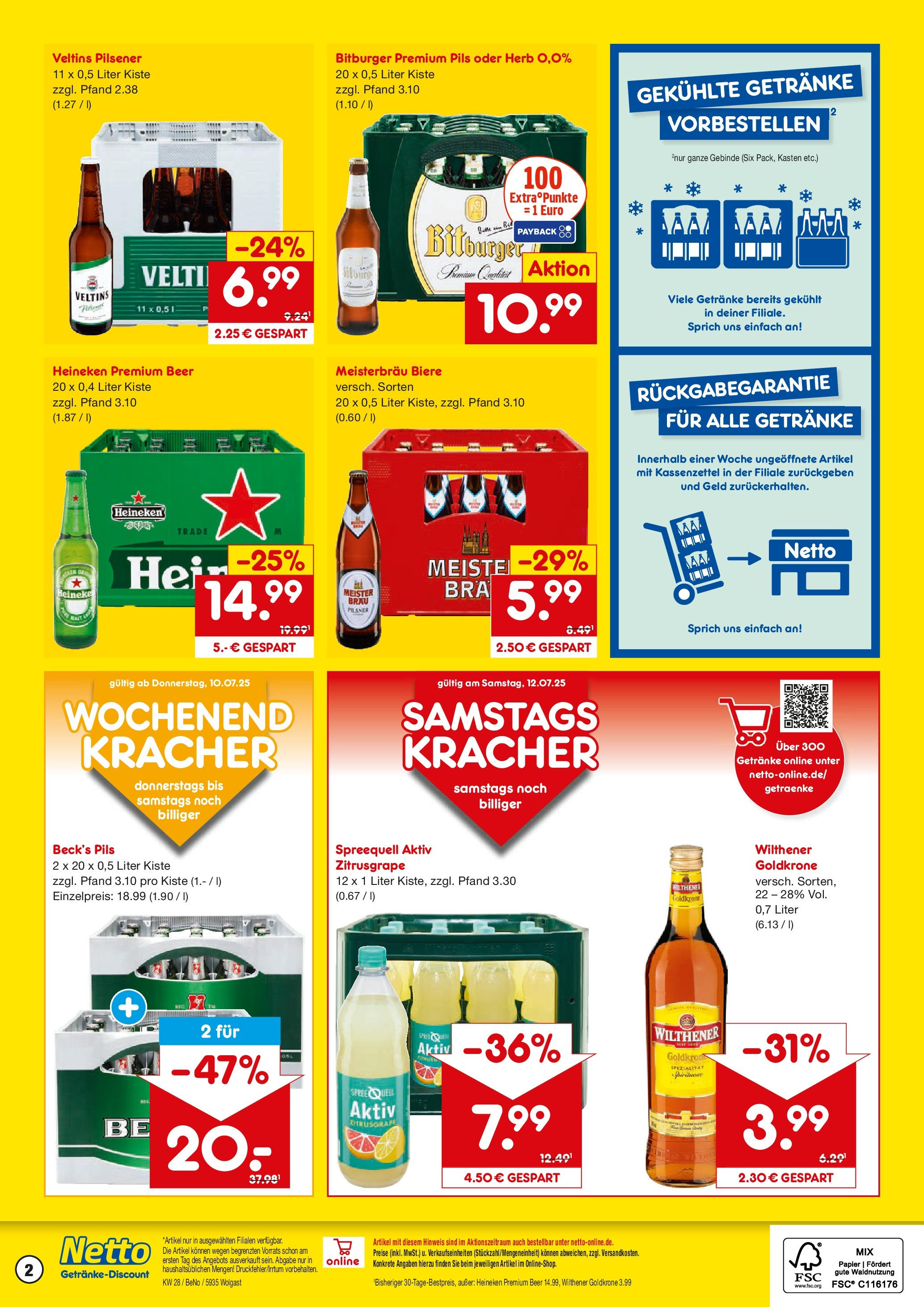 Netto Marken-Discount prospekt Wolgast	 (ab 07.07.2025) » Angebote | Seite: 2 | Produkte: Bitburger, Pils, Heineken, Veltins