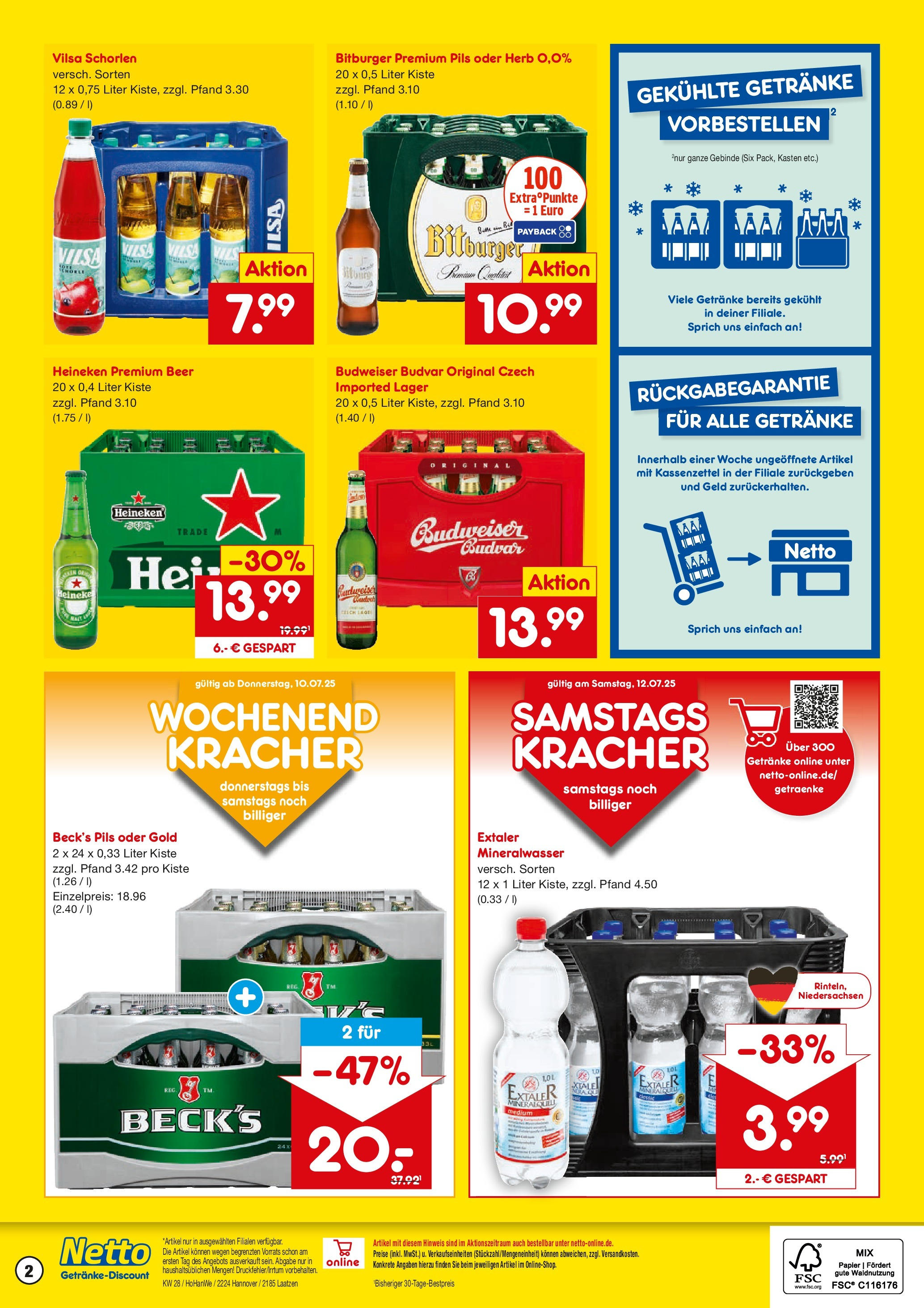 Netto Marken-Discount prospekt Hannover	 (ab 07.07.2025) » Angebote | Seite: 2 | Produkte: Bitburger, Pils, Mineralwasser, Heineken