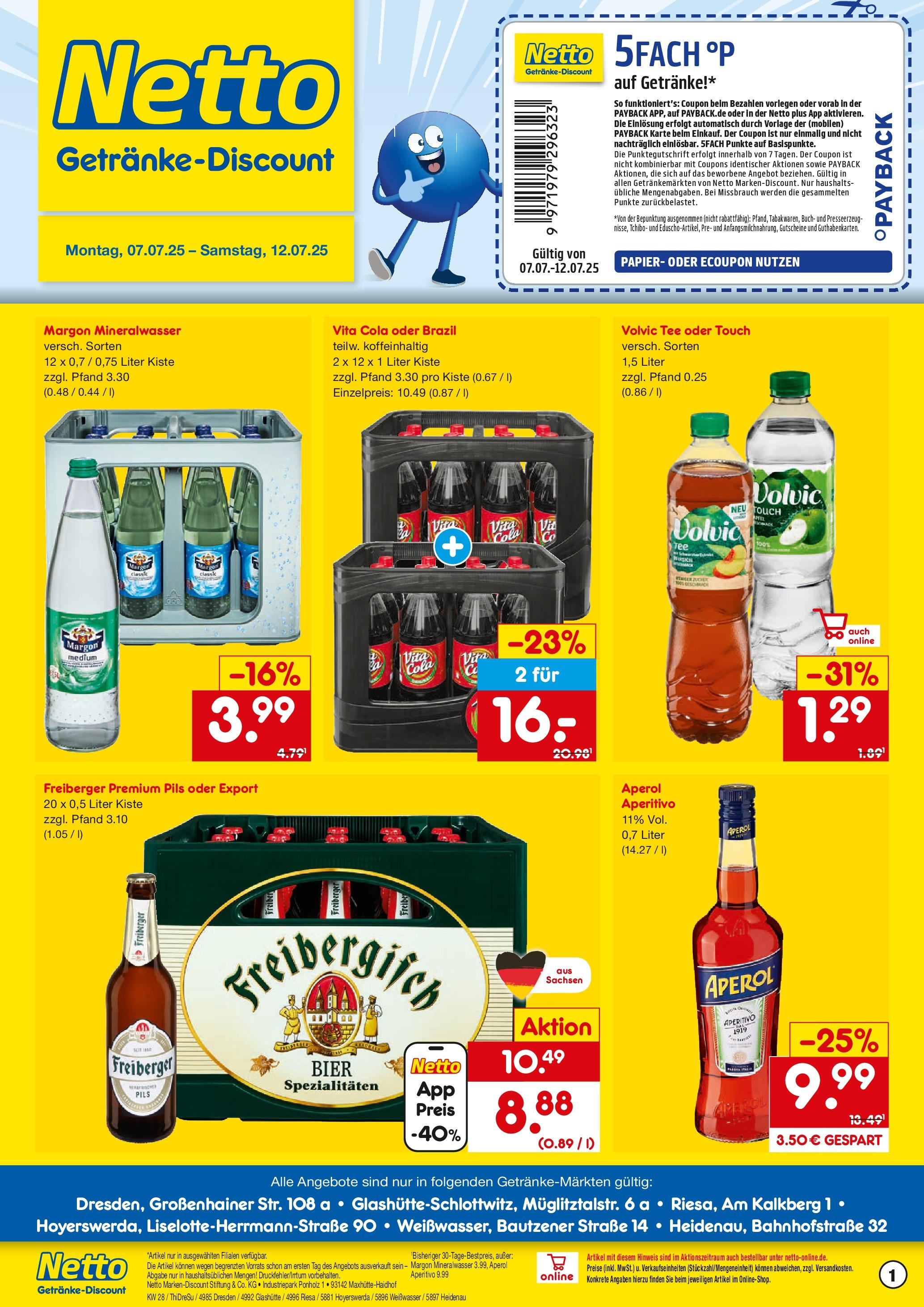 Netto Marken-Discount prospekt Riesa	 (ab 07.07.2025) » Angebote | Seite: 1 | Produkte: Cola, Pils, Aperol, Volvic