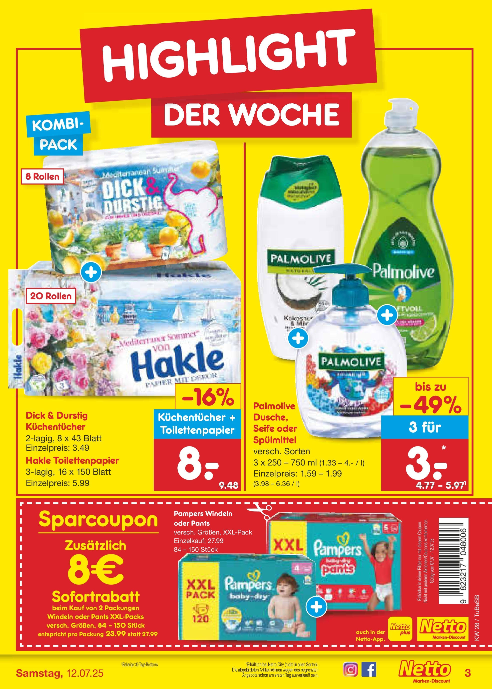 Netto Marken-Discount prospekt Lahr-Langenwinkel (ab 07.07.2025) » Angebote | Seite: 3 | Produkte: Pampers, Seife, Toilettenpapier Netto Marken-Discount prospekt Lahr-Langenwinkel (ab 07.07.2025) » Angebote | Seite: 3 | Produkte: Pampers, Seife, Toilettenpapier