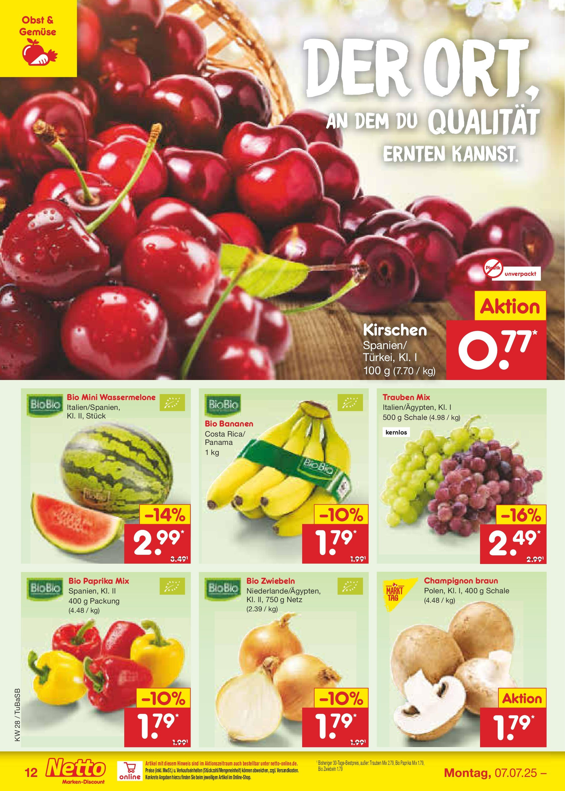 Netto Marken-Discount prospekt Lahr-Langenwinkel (ab 07.07.2025) » Angebote | Seite: 14 | Produkte: Trauben, Bananen, Gemüse, Paprika Netto Marken-Discount prospekt Lahr-Langenwinkel (ab 07.07.2025) » Angebote | Seite: 14 | Produkte: Trauben, Bananen, Gemüse, Paprika