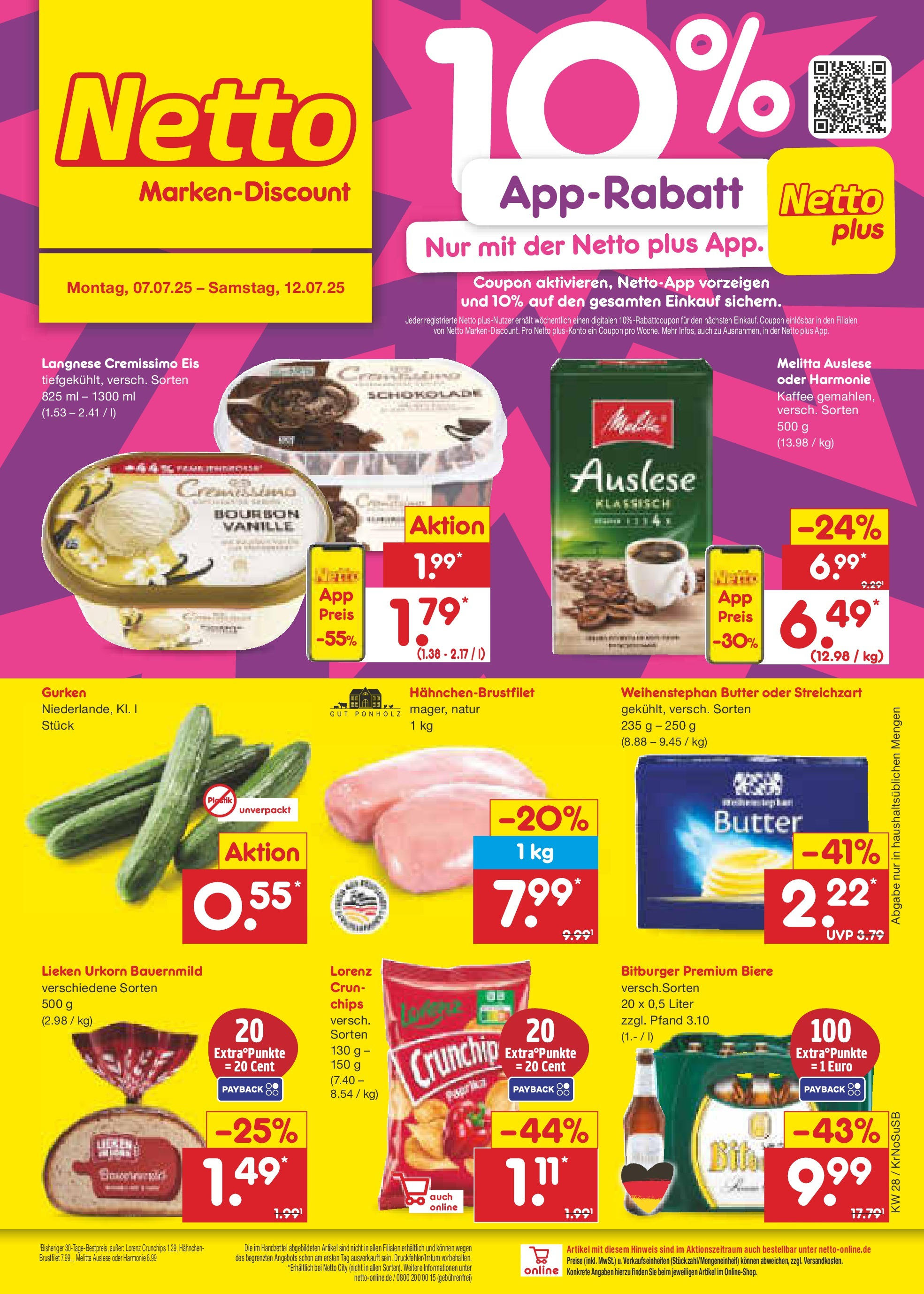 Netto Marken-Discount prospekt Jüchen (ab 06.07.2025) » Angebote | Seite: 1 | Produkte: Langnese, Hahnchen, Cremissimo, Chips Netto Marken-Discount prospekt Jüchen (ab 06.07.2025) » Angebote | Seite: 1 | Produkte: Langnese, Hahnchen, Cremissimo, Chips