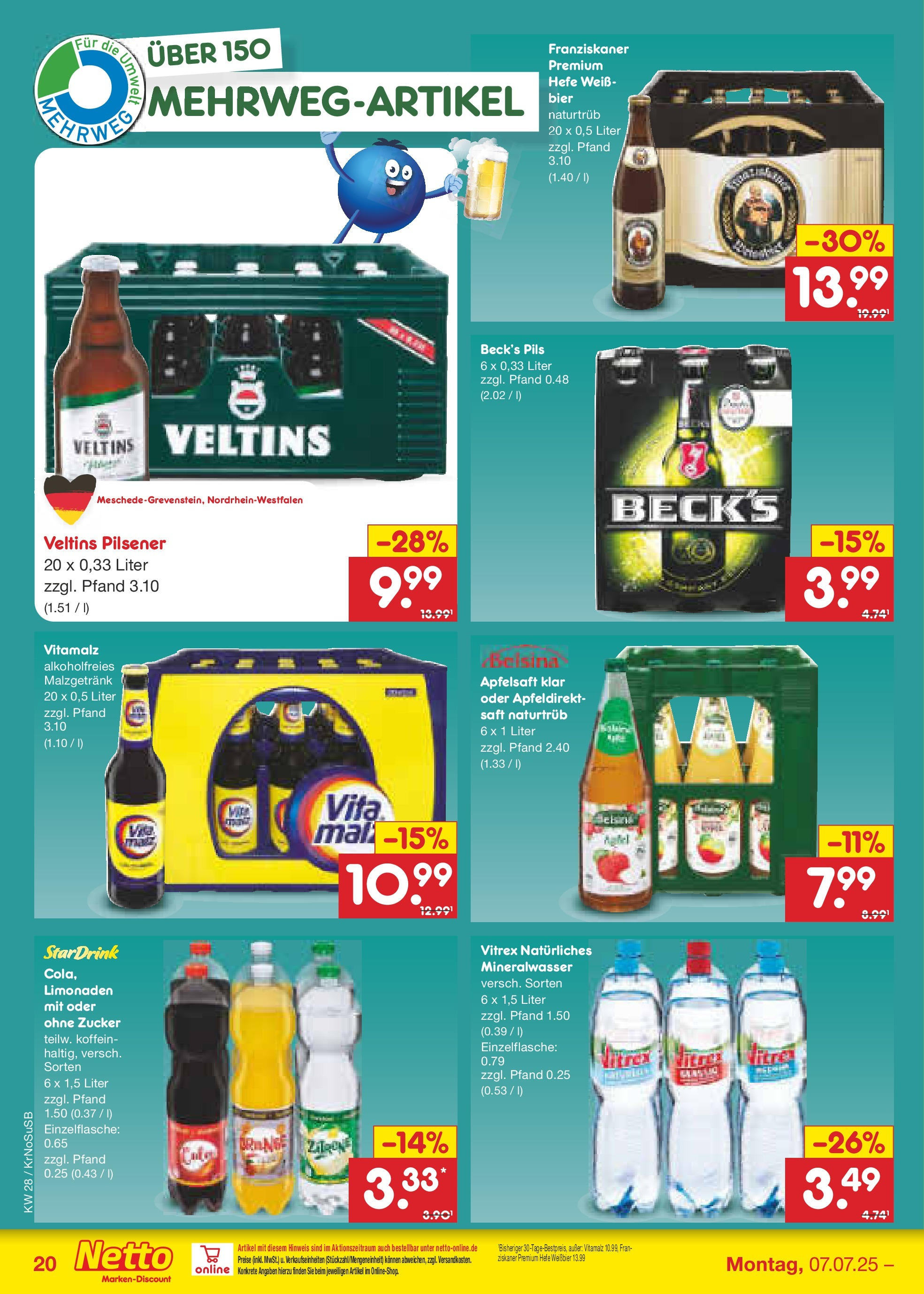 Netto Marken-Discount prospekt Jüchen (ab 06.07.2025) » Angebote | Seite: 30 | Produkte: Bier, Pils, Apfelsaft, Mineralwasser Netto Marken-Discount prospekt Jüchen (ab 06.07.2025) » Angebote | Seite: 30 | Produkte: Bier, Pils, Apfelsaft, Mineralwasser