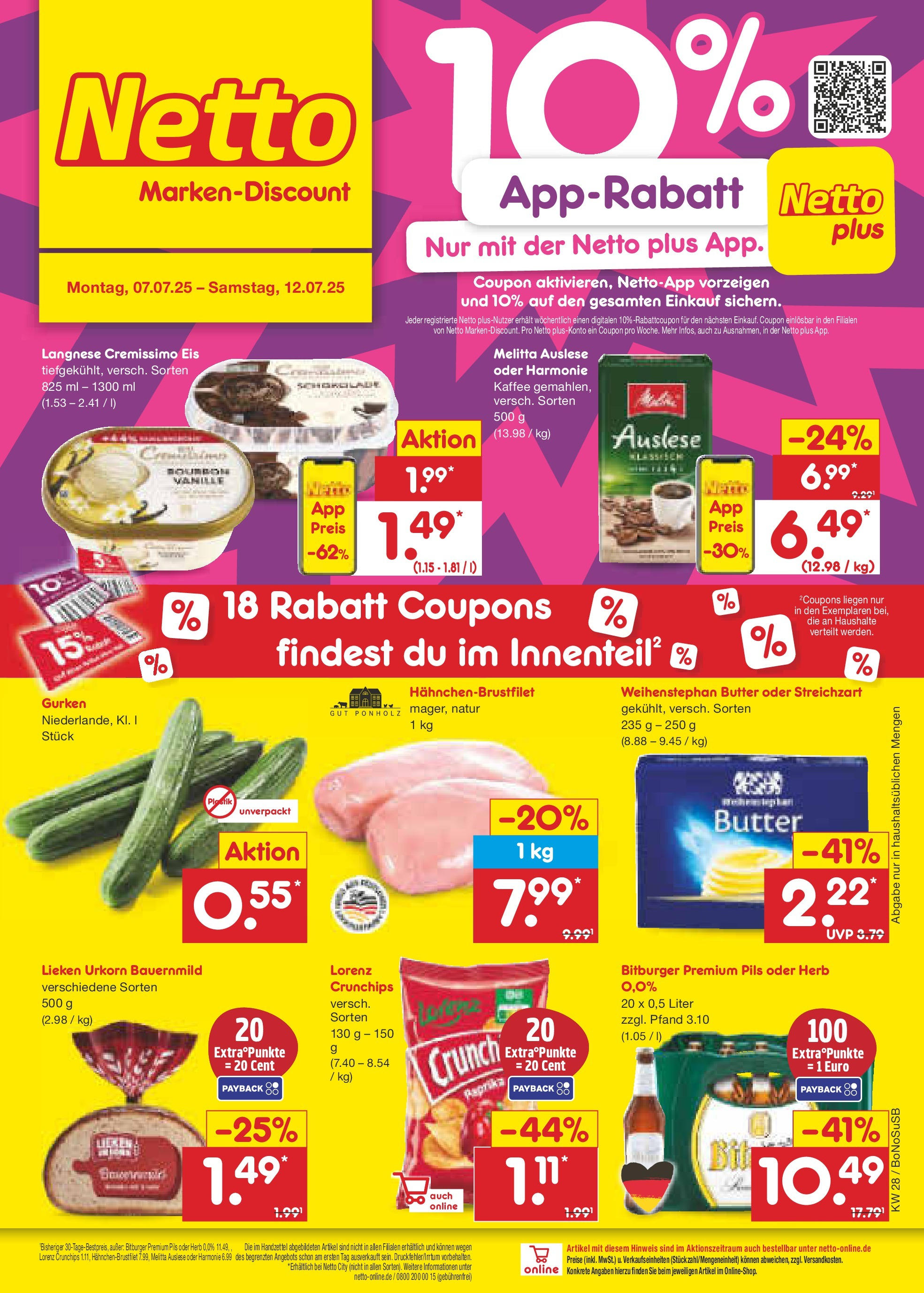 Netto Marken-Discount prospekt Stadtlohn (ab 07.07.2025) » Angebote | Seite: 1 | Produkte: Melitta, Melitta kaffee, Weihenstephan butter, Lorenz crunchips Netto Marken-Discount prospekt Stadtlohn (ab 07.07.2025) » Angebote | Seite: 1 | Produkte: Melitta, Melitta kaffee, Weihenstephan butter, Lorenz crunchips