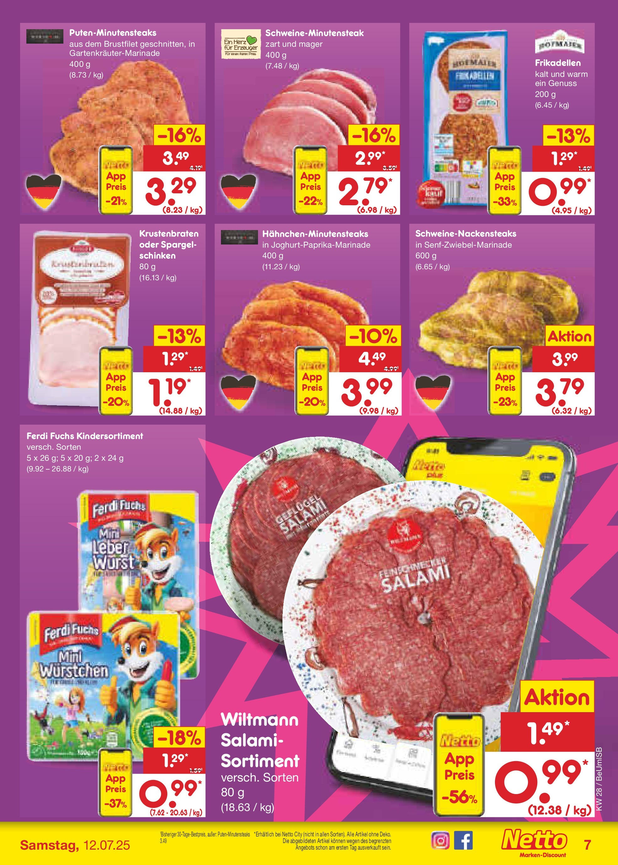 Netto Marken-Discount prospekt Kremmen (ab 07.07.2025) » Angebote | Seite: 9 | Produkte: Krustenbraten, Spargel, Wurst, Salami Netto Marken-Discount prospekt Kremmen (ab 07.07.2025) » Angebote | Seite: 9 | Produkte: Krustenbraten, Spargel, Wurst, Salami