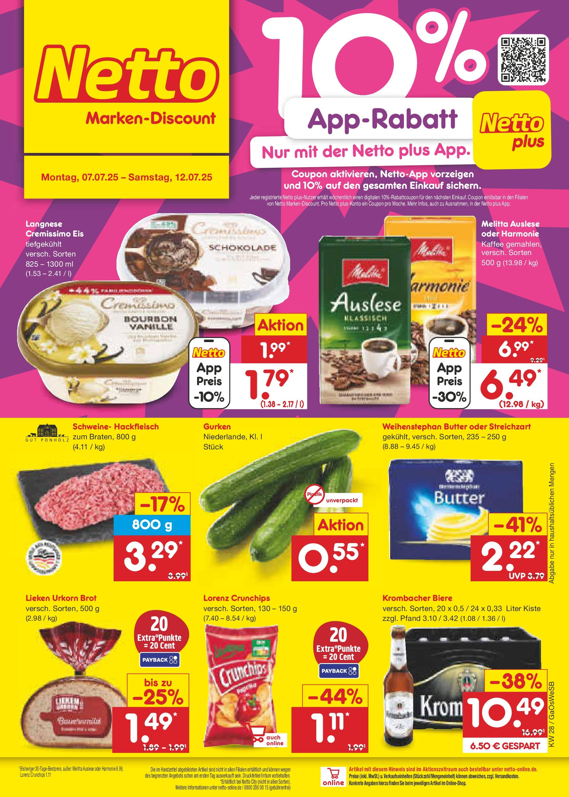 Netto Marken-Discount prospekt Moormerland (ab 07.07.2025) » Angebote | Seite: 1 | Produkte: Langnese cremissimo, Butter, Krombacher, Brot Netto Marken-Discount prospekt Moormerland (ab 07.07.2025) » Angebote | Seite: 1 | Produkte: Langnese cremissimo, Butter, Krombacher, Brot