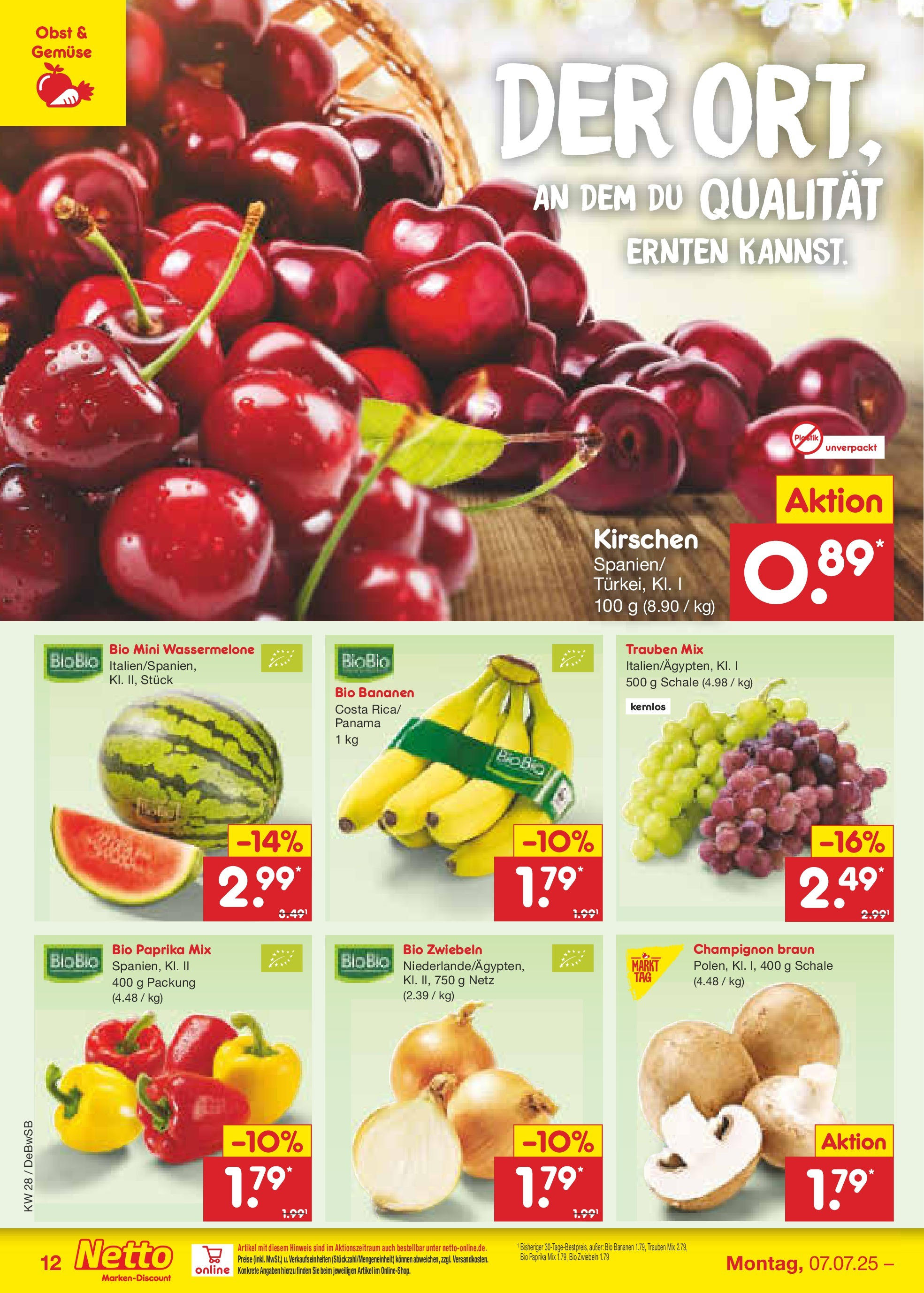 Netto Marken-Discount prospekt Waiblingen-Bittenfeld (ab 07.07.2025) » Angebote | Seite: 14 | Produkte: Bananen, Paprika, Obst, Wassermelone Netto Marken-Discount prospekt Waiblingen-Bittenfeld (ab 07.07.2025) » Angebote | Seite: 14 | Produkte: Bananen, Paprika, Obst, Wassermelone