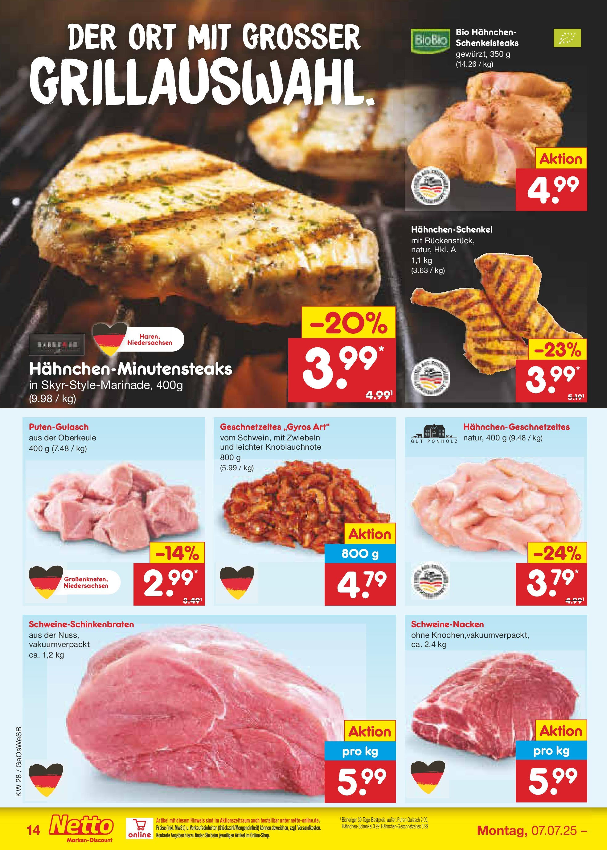 Netto Marken-Discount prospekt Moormerland (ab 07.07.2025) » Angebote | Seite: 16 | Produkte: Hahnchen, Hahnchenschenkel, Schweinenacken, Zwiebeln Netto Marken-Discount prospekt Moormerland (ab 07.07.2025) » Angebote | Seite: 16 | Produkte: Hahnchen, Hahnchenschenkel, Schweinenacken, Zwiebeln