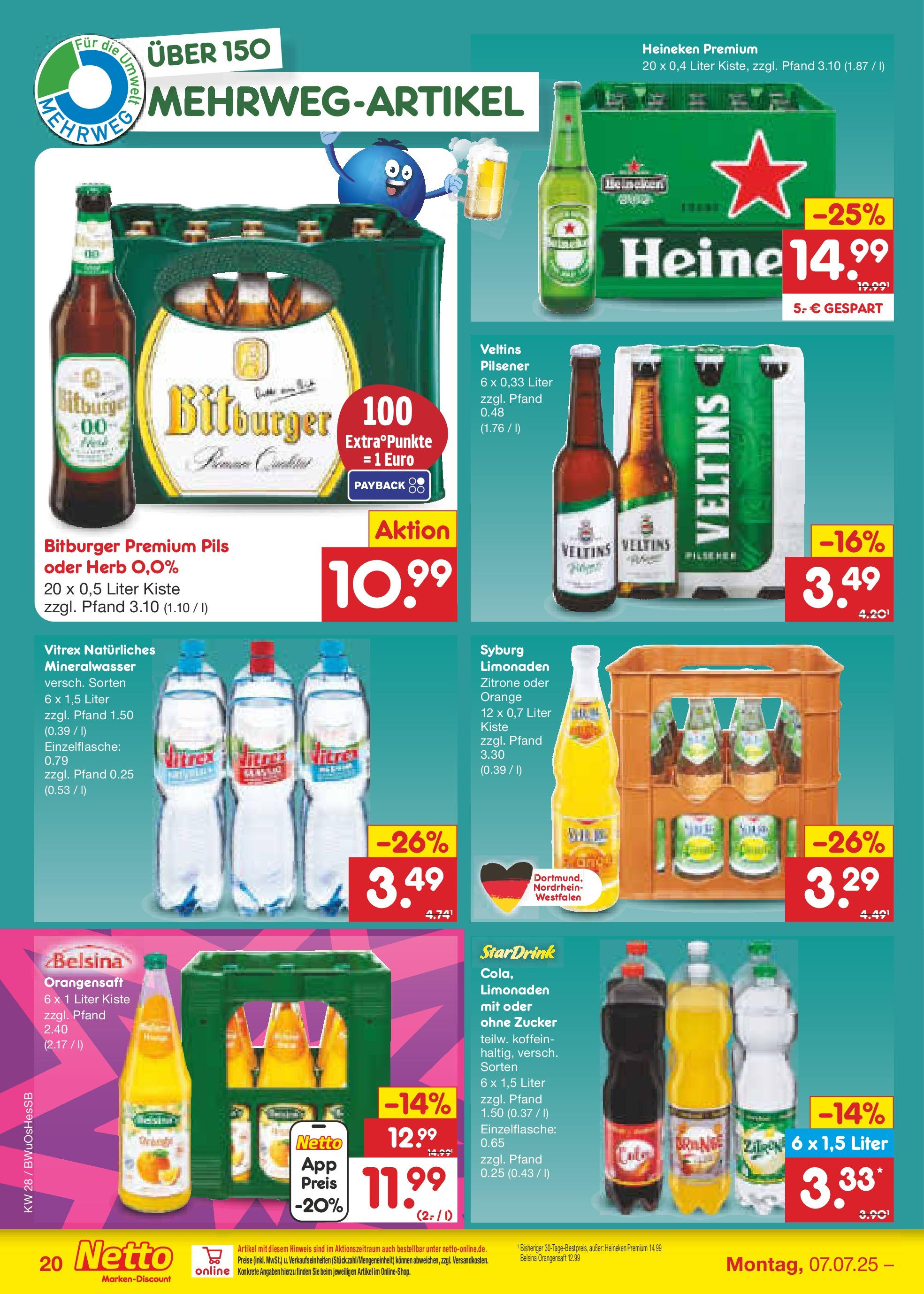 Netto Marken-Discount prospekt Osterode (ab 07.07.2025) » Angebote | Seite: 30 | Produkte: Bitburger, Mineralwasser, Heineken, Zucker Netto Marken-Discount prospekt Osterode (ab 07.07.2025) » Angebote | Seite: 30 | Produkte: Bitburger, Mineralwasser, Heineken, Zucker