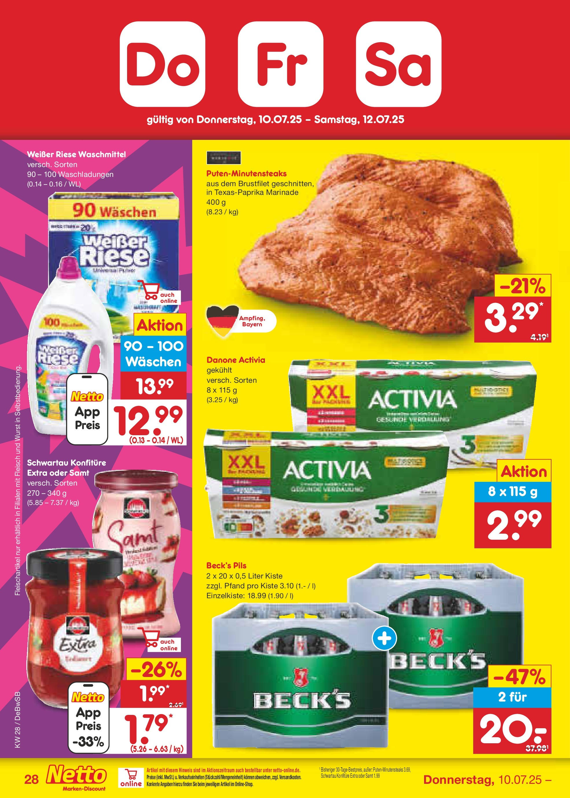 Netto Marken-Discount prospekt Waiblingen-Bittenfeld (ab 07.07.2025) » Angebote | Seite: 44 | Produkte: Activia, Pils, Wurst, Fleisch Netto Marken-Discount prospekt Waiblingen-Bittenfeld (ab 07.07.2025) » Angebote | Seite: 44 | Produkte: Activia, Pils, Wurst, Fleisch