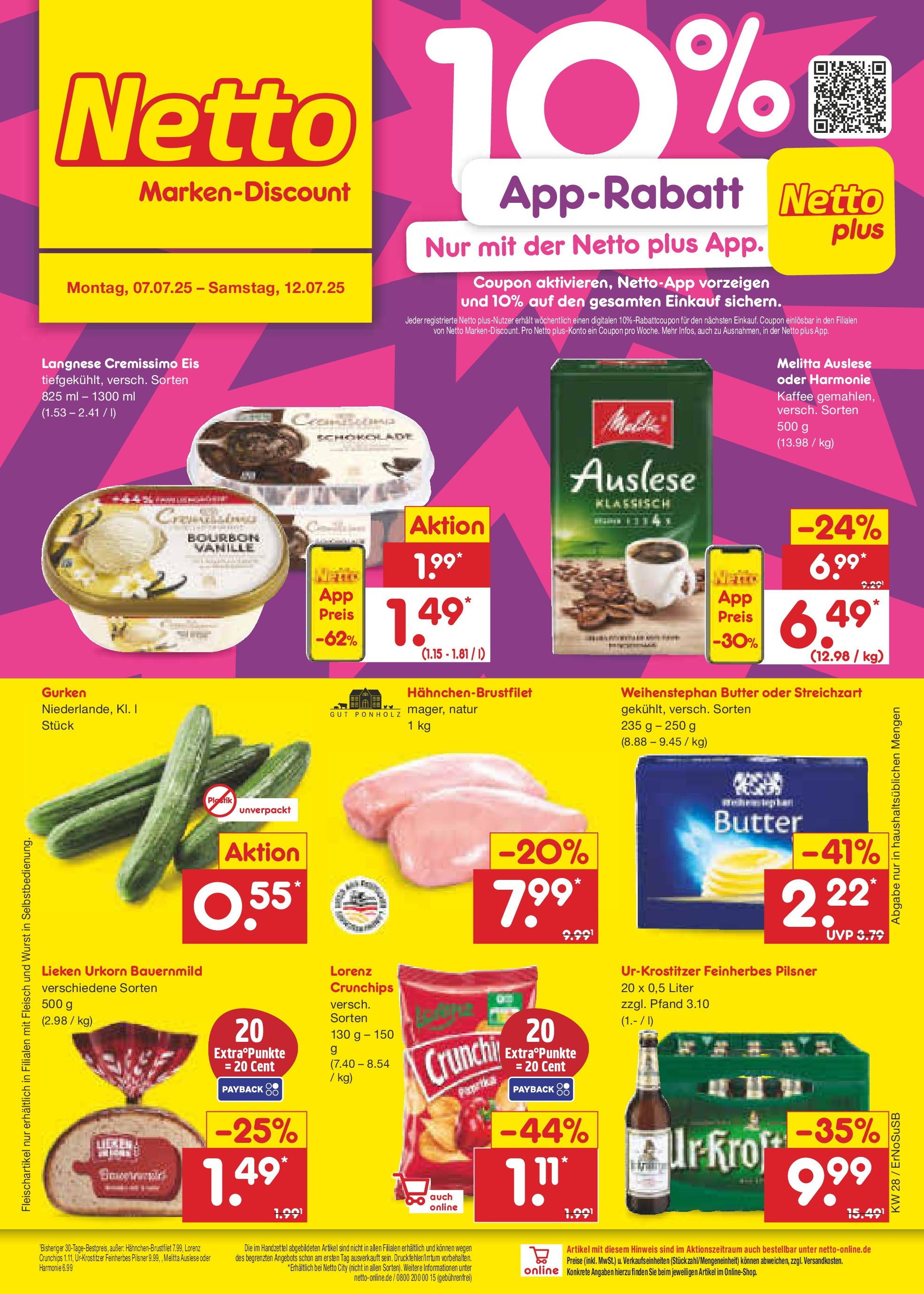 Netto Marken-Discount prospekt Nordhausen (ab 07.07.2025) » Angebote | Seite: 1 | Produkte: Melitta, Langnese cremissimo, Wurst, Eis Netto Marken-Discount prospekt Nordhausen (ab 07.07.2025) » Angebote | Seite: 1 | Produkte: Melitta, Langnese cremissimo, Wurst, Eis