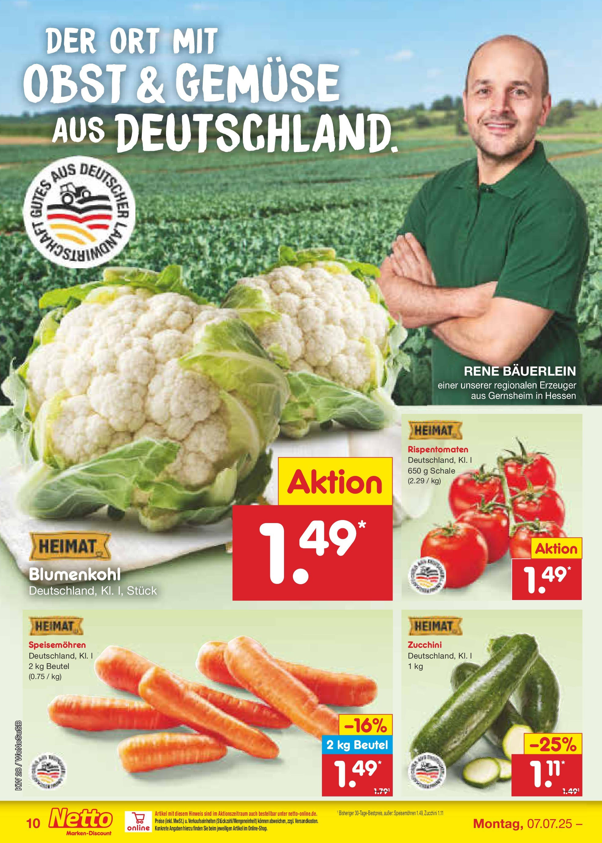 Netto Marken-Discount prospekt Lahnau	 (ab 06.07.2025) » Angebote | Seite: 12 | Produkte: Gemüse, Obst, Blumenkohl, Zucchini