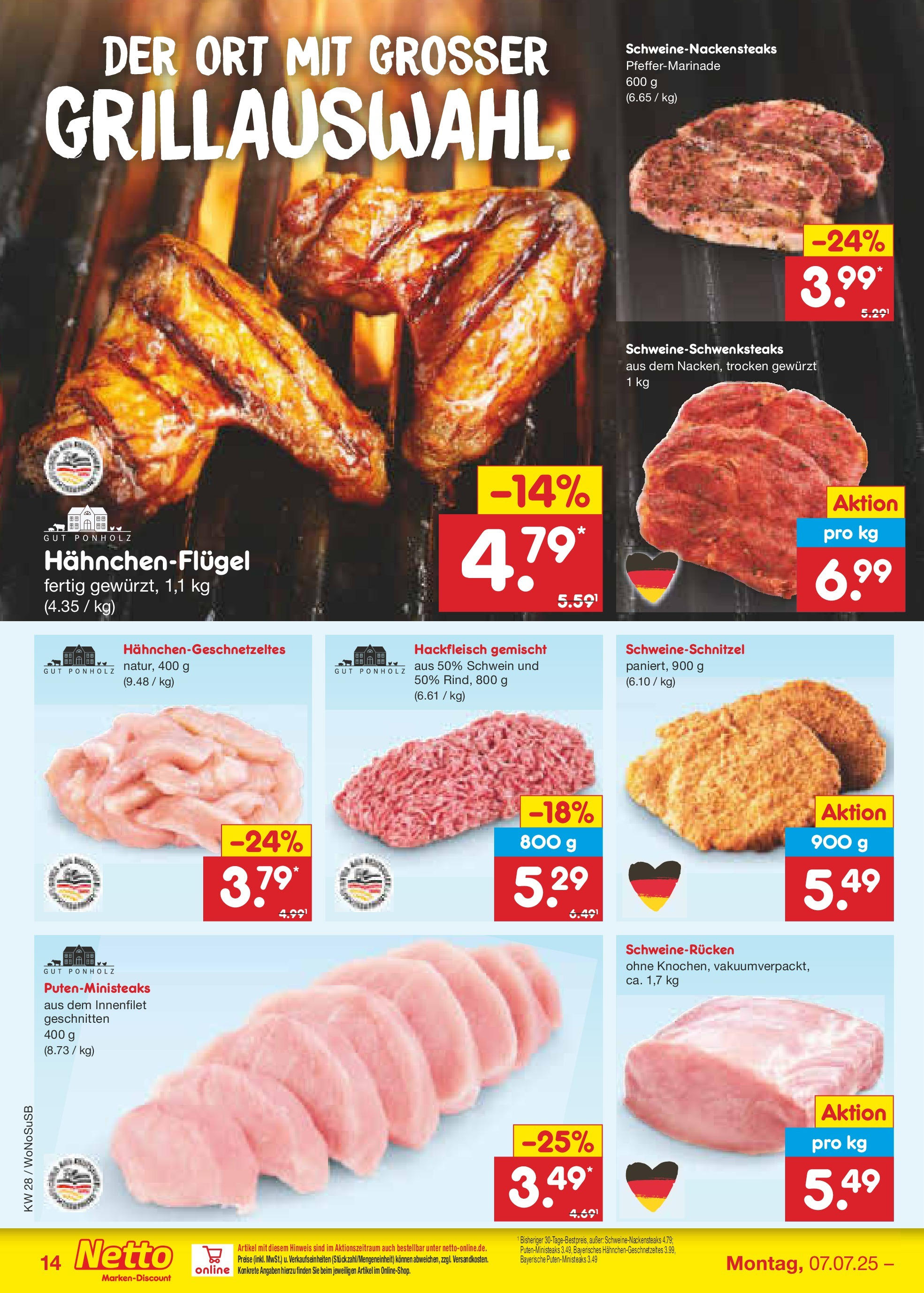 Netto Marken-Discount prospekt Lahnau	 (ab 06.07.2025) » Angebote | Seite: 16 | Produkte: Schnitzel, Schweinerucken, Hackfleisch