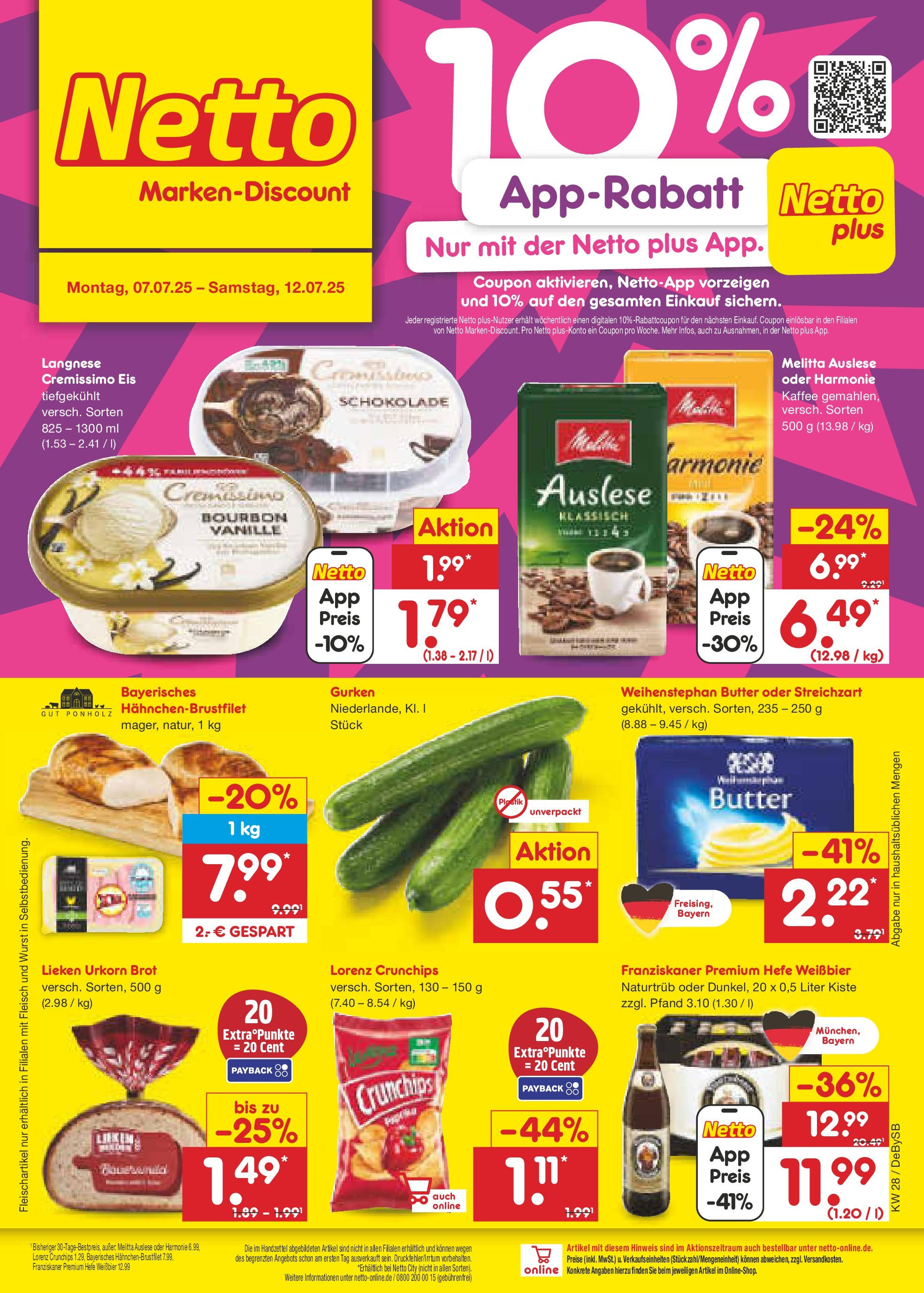 Netto Marken-Discount prospekt Thierhaupten (ab 07.07.2025) » Angebote | Seite: 1 | Produkte: Langnese, Franziskaner, Butter, Gurken Netto Marken-Discount prospekt Thierhaupten (ab 07.07.2025) » Angebote | Seite: 1 | Produkte: Langnese, Franziskaner, Butter, Gurken