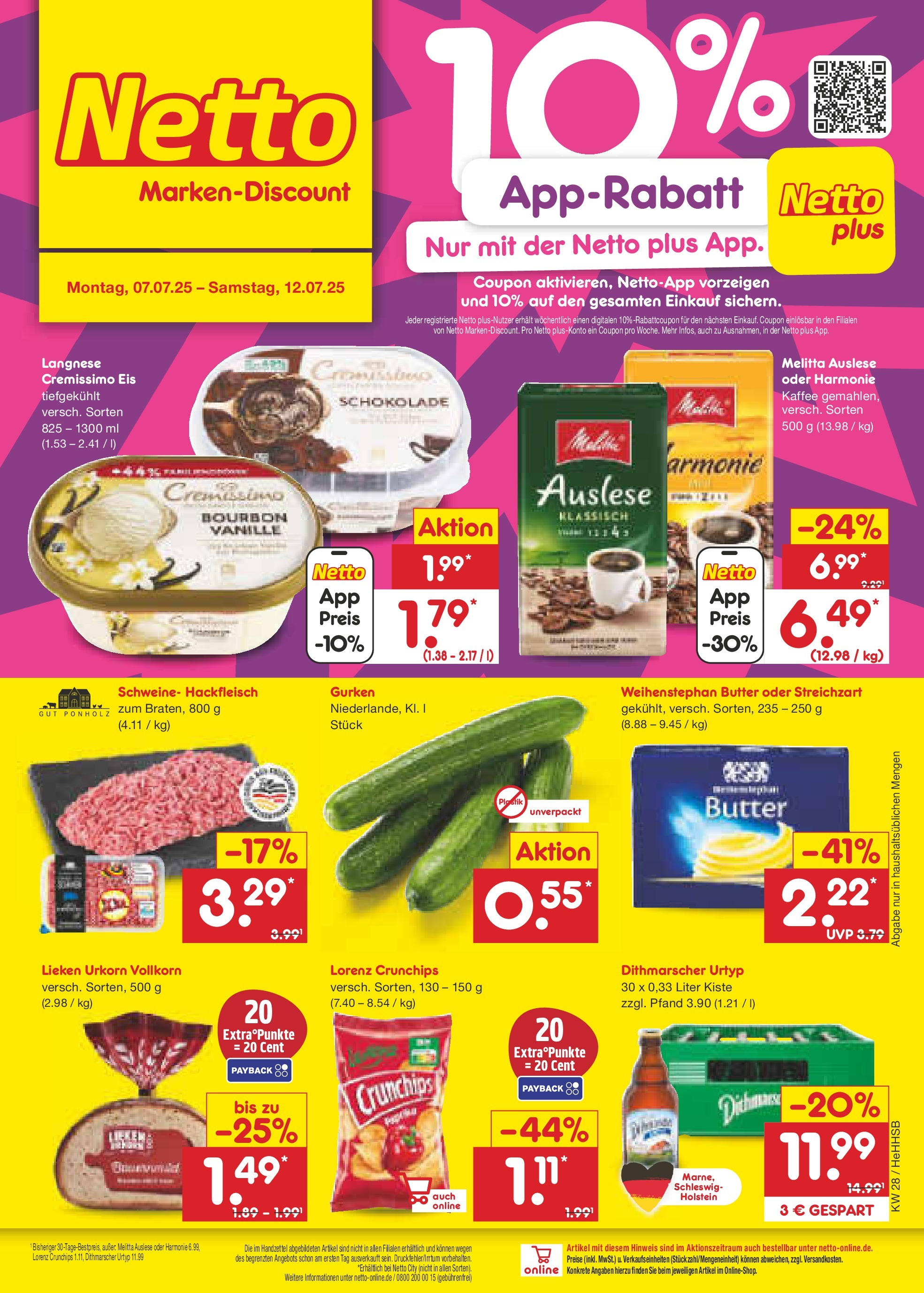 Netto Marken-Discount prospekt Hamburg (ab 07.07.2025) » Angebote | Seite: 1 | Produkte: Langnese cremissimo, Cremissimo, Butter, Gurken Netto Marken-Discount prospekt Hamburg (ab 07.07.2025) » Angebote | Seite: 1 | Produkte: Langnese cremissimo, Cremissimo, Butter, Gurken