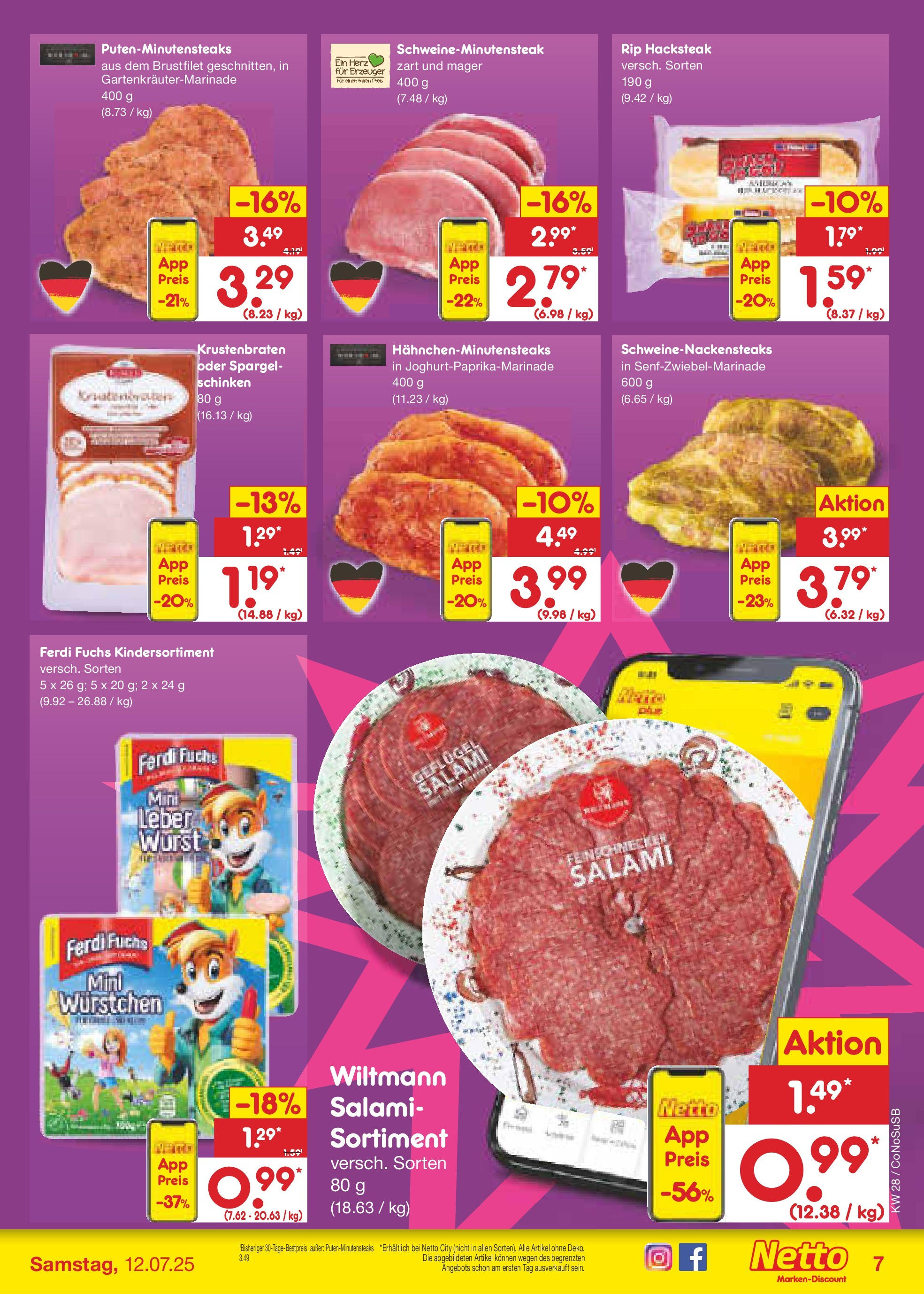 Netto Marken-Discount prospekt Kloster Lehnin (ab 07.07.2025) » Angebote | Seite: 9 | Produkte: Krustenbraten, Spargel, Wurst, Salami Netto Marken-Discount prospekt Kloster Lehnin (ab 07.07.2025) » Angebote | Seite: 9 | Produkte: Krustenbraten, Spargel, Wurst, Salami
