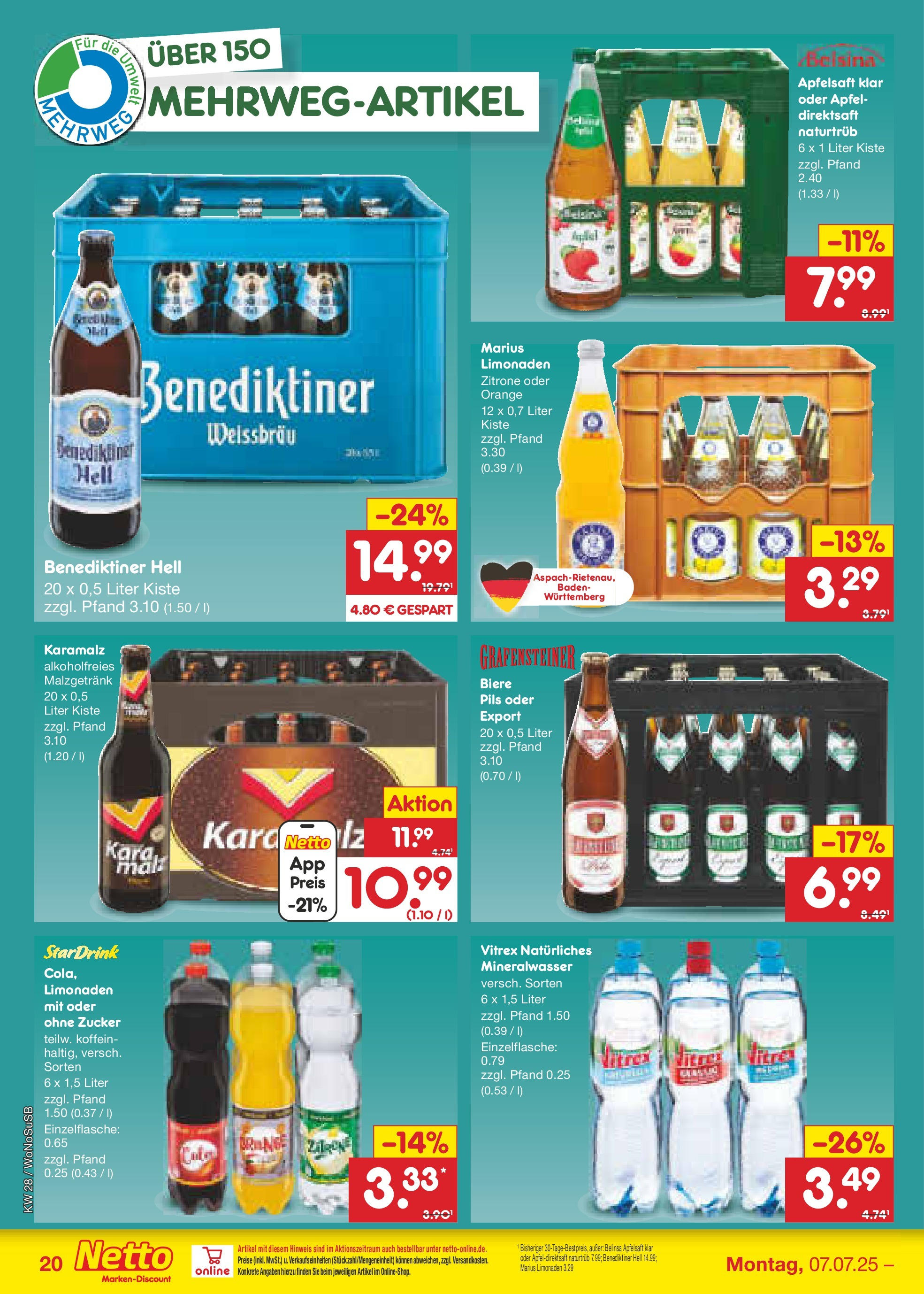 Netto Marken-Discount prospekt Lahnau	 (ab 06.07.2025) » Angebote | Seite: 30 | Produkte: Apfelsaft, Mineralwasser, Apple, Zitrone