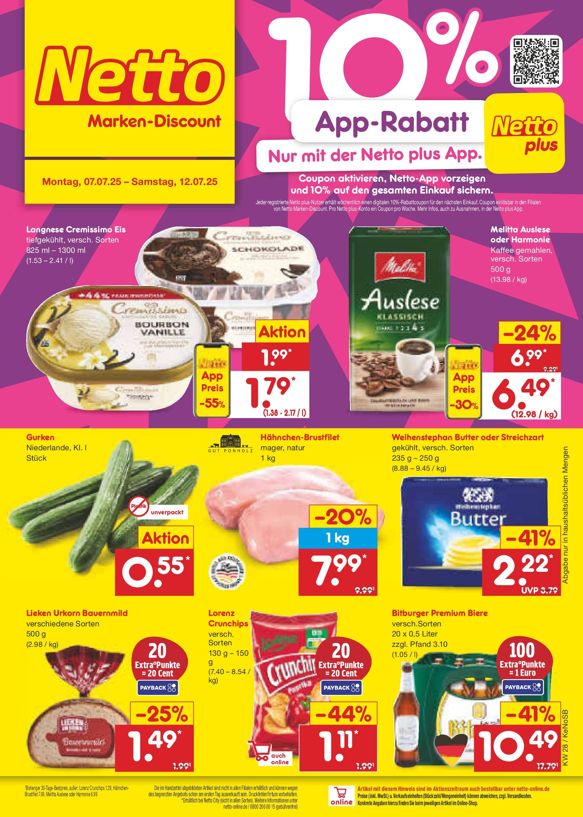 Netto Marken-Discount prospekt Bonn (ab 07.07.2025) » Angebote | Seite: 1 | Produkte: Melitta, Cremissimo, Weihenstephan butter, Lorenz crunchips Netto Marken-Discount prospekt Bonn (ab 07.07.2025) » Angebote | Seite: 1 | Produkte: Melitta, Cremissimo, Weihenstephan butter, Lorenz crunchips