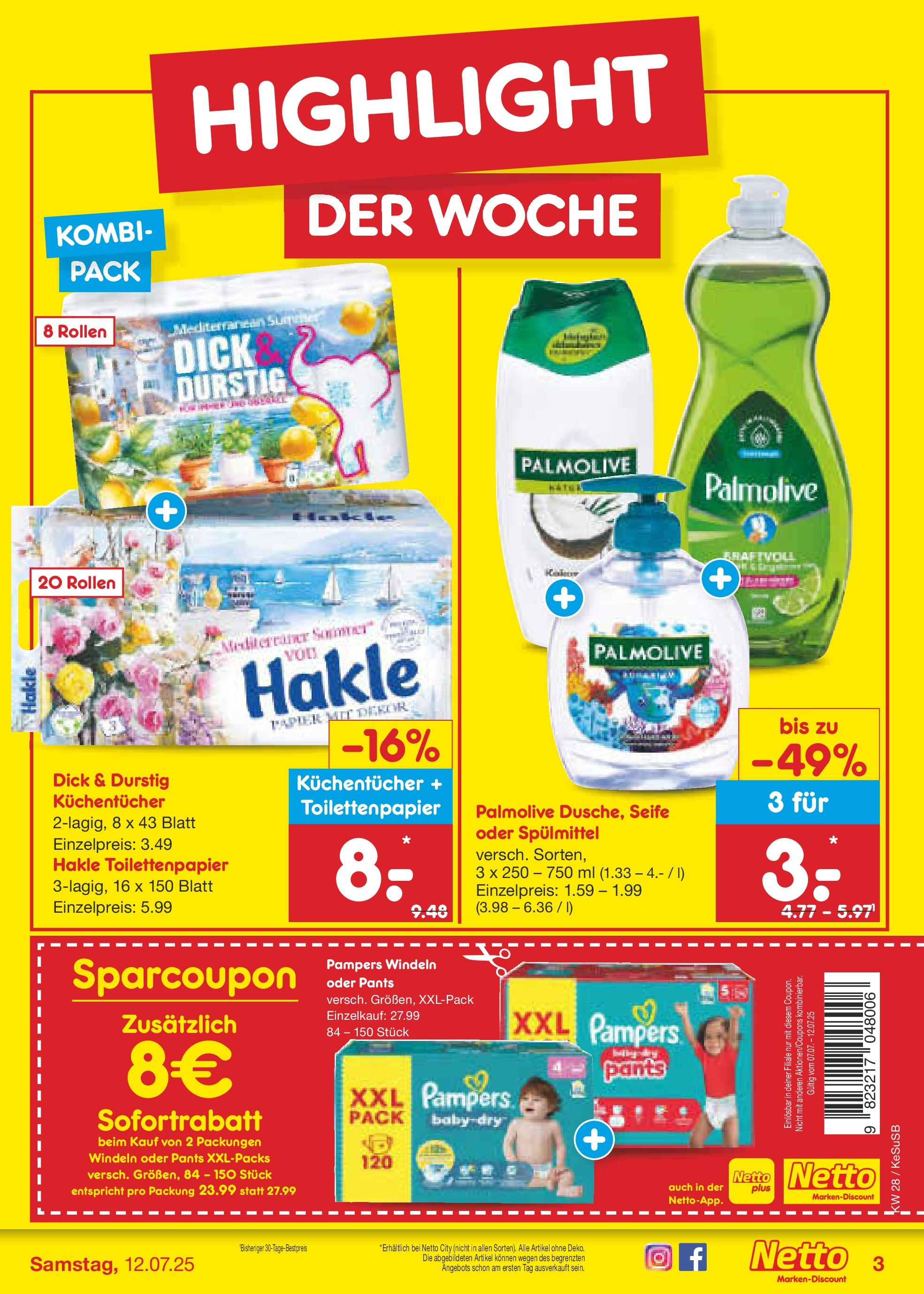 Netto Marken-Discount prospekt Kruft (ab 07.07.2025) » Angebote | Seite: 3 | Produkte: Pampers, Seife, Toilettenpapier Netto Marken-Discount prospekt Kruft (ab 07.07.2025) » Angebote | Seite: 3 | Produkte: Pampers, Seife, Toilettenpapier