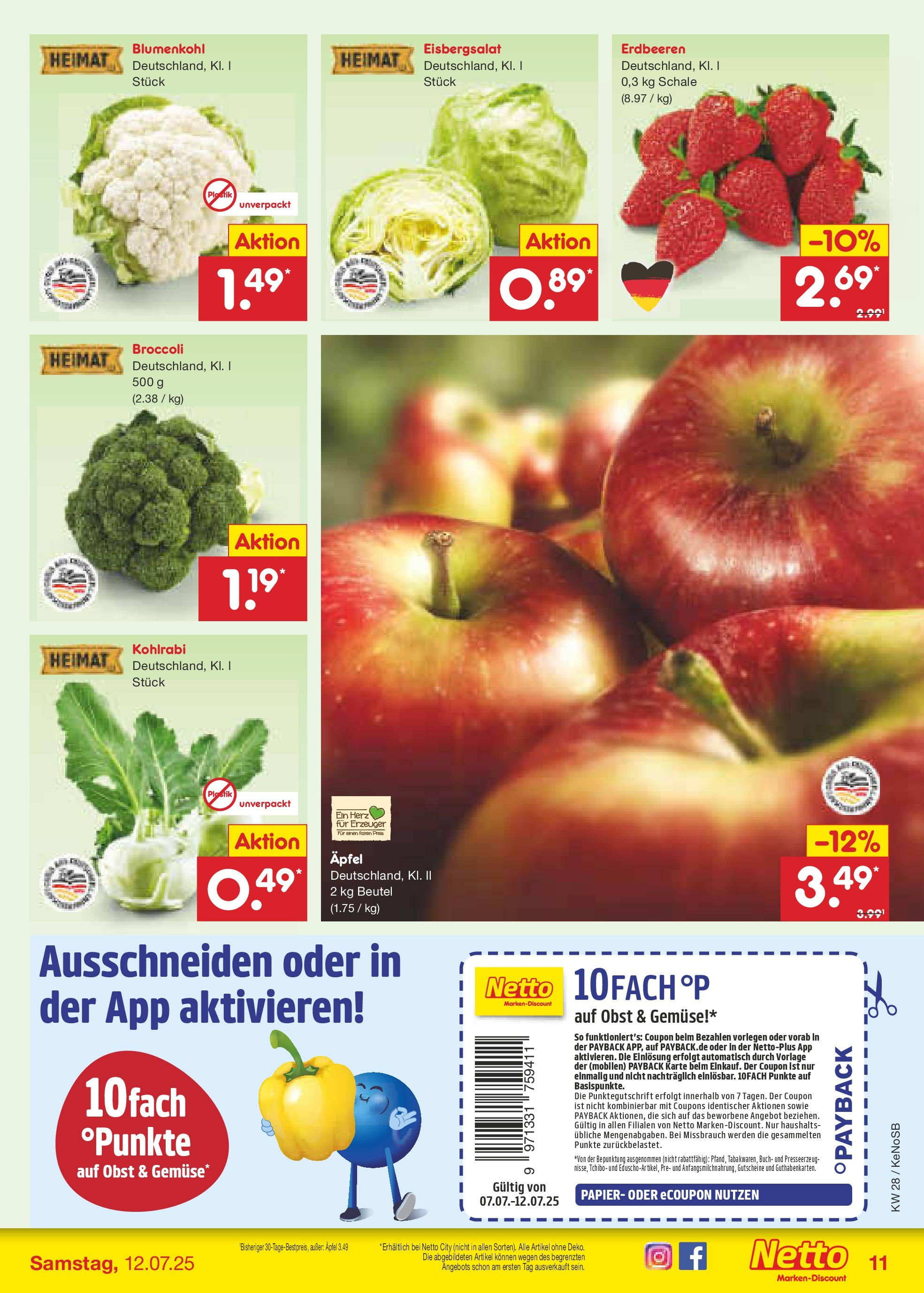 Netto Marken-Discount prospekt Bonn (ab 07.07.2025) » Angebote | Seite: 13 | Produkte: Eisbergsalat, Obst, Blumenkohl, Erdbeeren Netto Marken-Discount prospekt Bonn (ab 07.07.2025) » Angebote | Seite: 13 | Produkte: Eisbergsalat, Obst, Blumenkohl, Erdbeeren