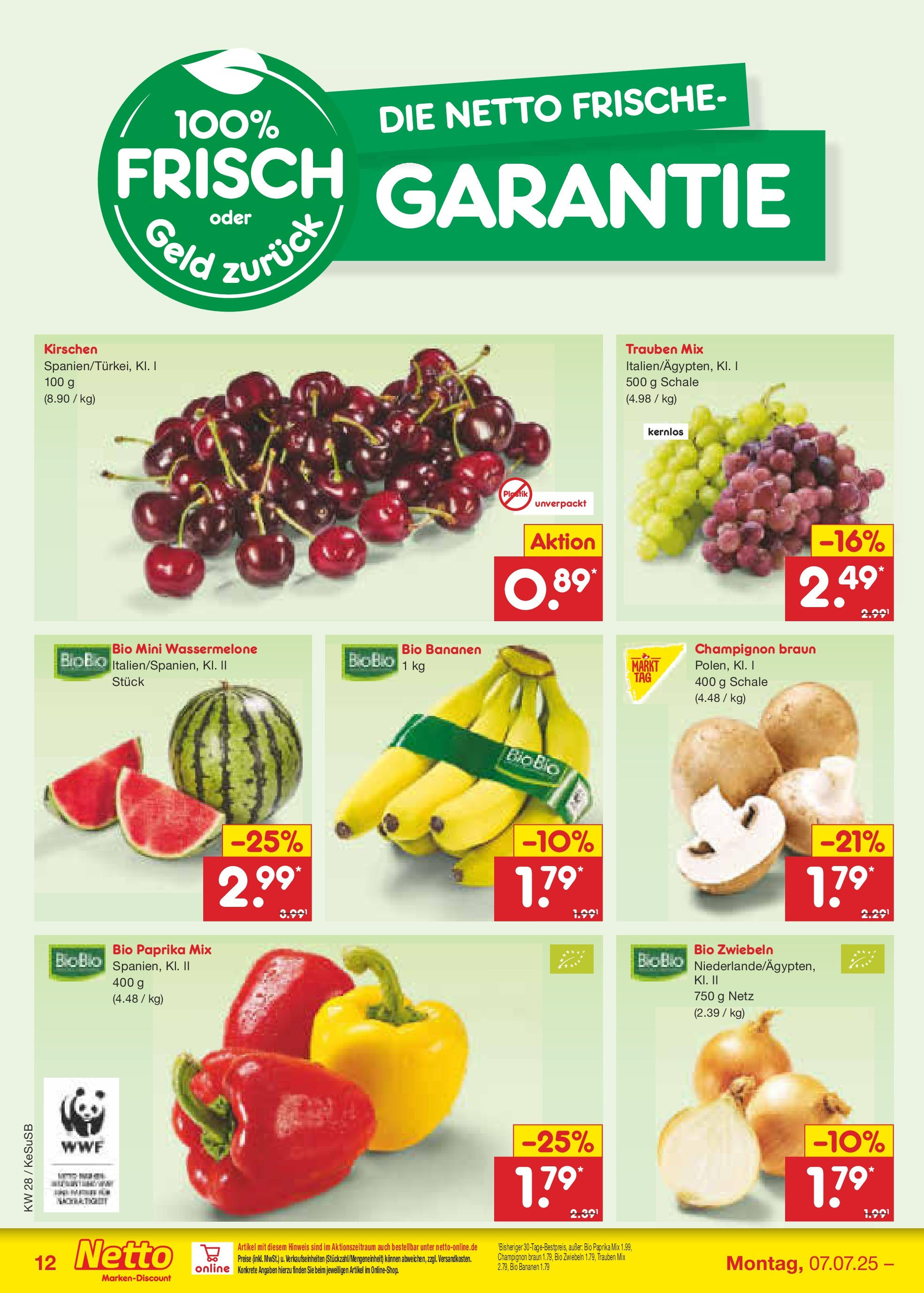 Netto Marken-Discount prospekt Kruft (ab 07.07.2025) » Angebote | Seite: 13 | Produkte: Bananen, Kirschen, Zwiebeln, Wassermelone Netto Marken-Discount prospekt Kruft (ab 07.07.2025) » Angebote | Seite: 13 | Produkte: Bananen, Kirschen, Zwiebeln, Wassermelone
